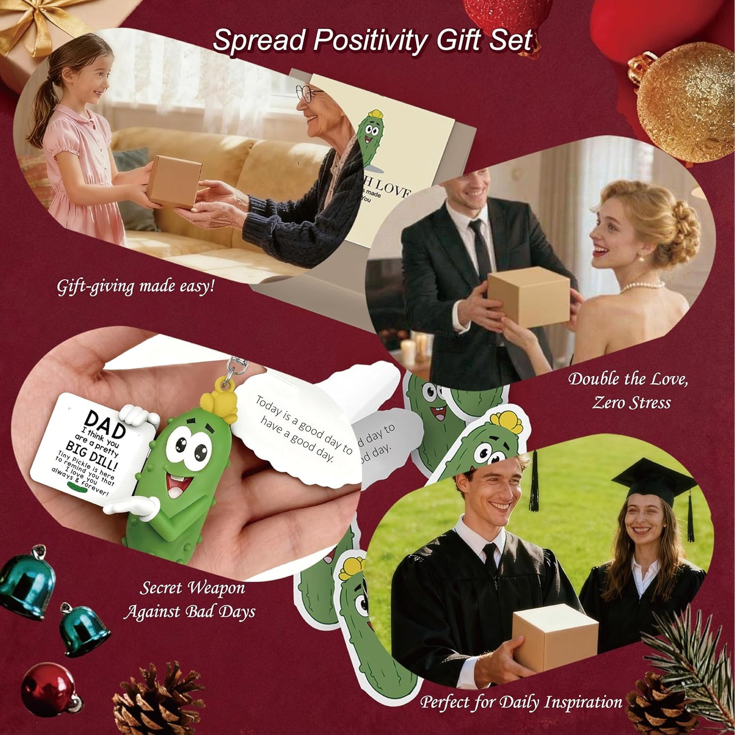 Positive Pickle with 60 Positive Affirmations Cards Set, Dad Gifts from Daughter Son, Best Dad Ever Gifts Thank You Daddy Gift Funny Pickle Plush BST202