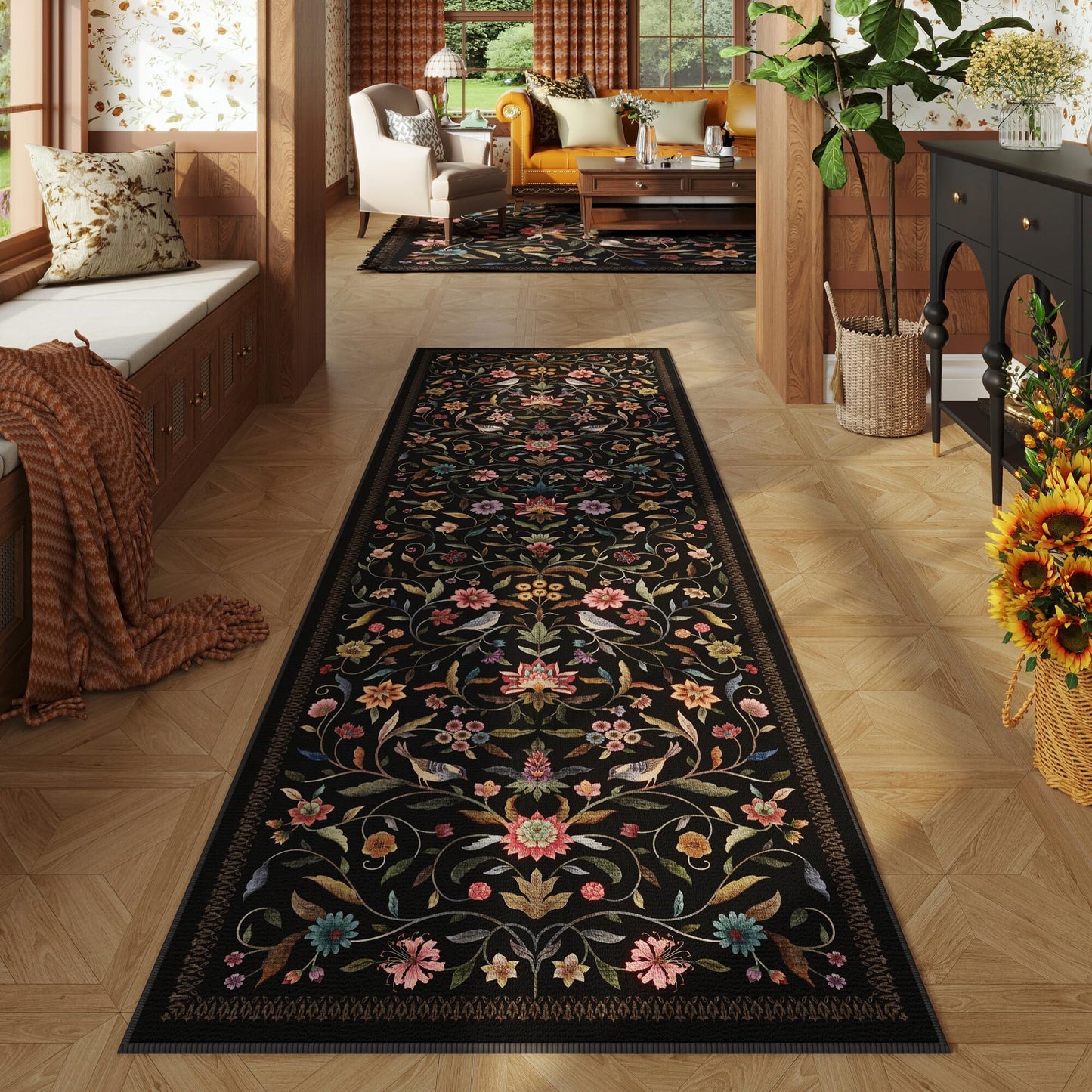 Vintage Medallion Floral Kitchen Runner 2x6, Machine Washable Rug, Soft Low Pile, Non-Slip Carpet for Hallways, Laundry, Bedroom, Bathroom, Entryway | Pink BST220