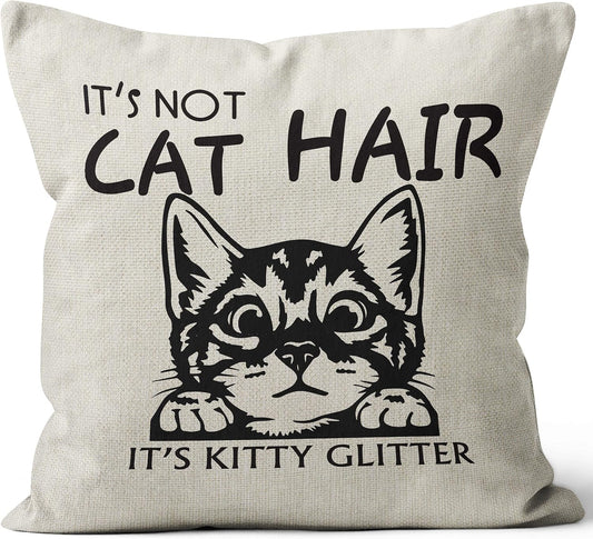 Cute Cat Pillow Covers - Maine Coon Pillow Covers 18x18, Cat Lover Gifts for Women, Funny Cat Gifts, Kitty Pillow Covers, It's Not Cat Hair It's Kitty Clitter WN420
