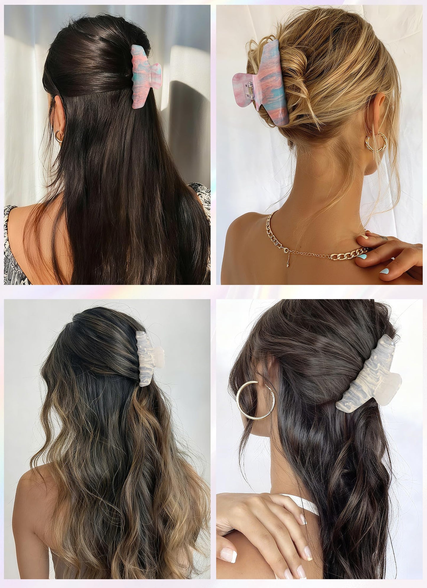 2 Pack Large Acrylic Hair Claw Clips for Women - 4.3 Inch Strong Hold Nonslip Hair Clips Big Claw Barrettes for Thick Thin Hair, Cute Durable Jaw Clips for Women Girls WN420
