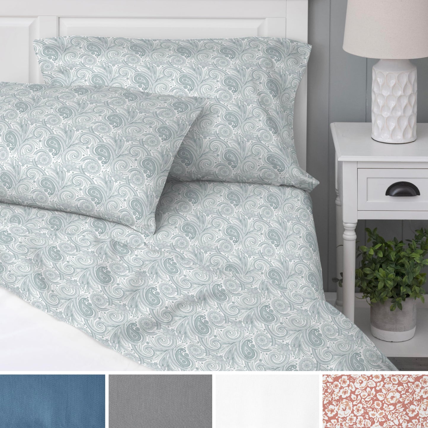 Welhome Twin Size Bed Sheet Set, 100% Cotton Percale Deep Pocket Super Soft Bedding Set, Cooling, Breathable & Extra Soft, Ethereal Paisley BST220