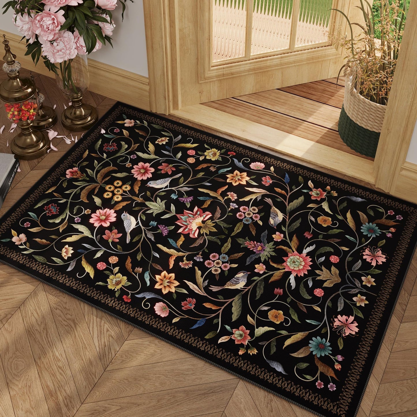 Vintage Medallion Floral Kitchen Runner 2x6, Machine Washable Rug, Soft Low Pile, Non-Slip Carpet for Hallways, Laundry, Bedroom, Bathroom, Entryway | Pink BST220