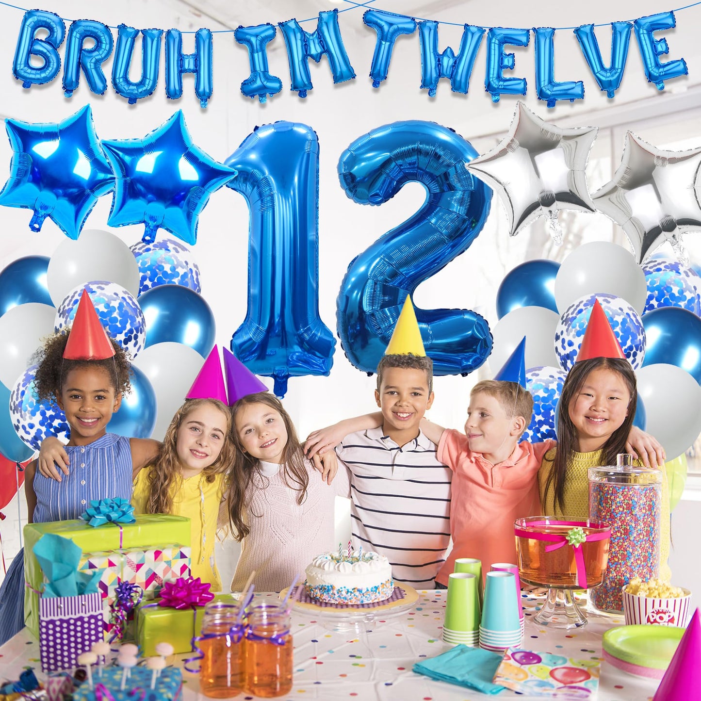 9th Birthday Decoration Balloon Banner - 33 Pcs Blue Bruh Im Nine Letter Banners Number 9 Star Foil Latex Balloons for Boys And Girls Happy Birthday Celebration Party Decor Supplies BST326L