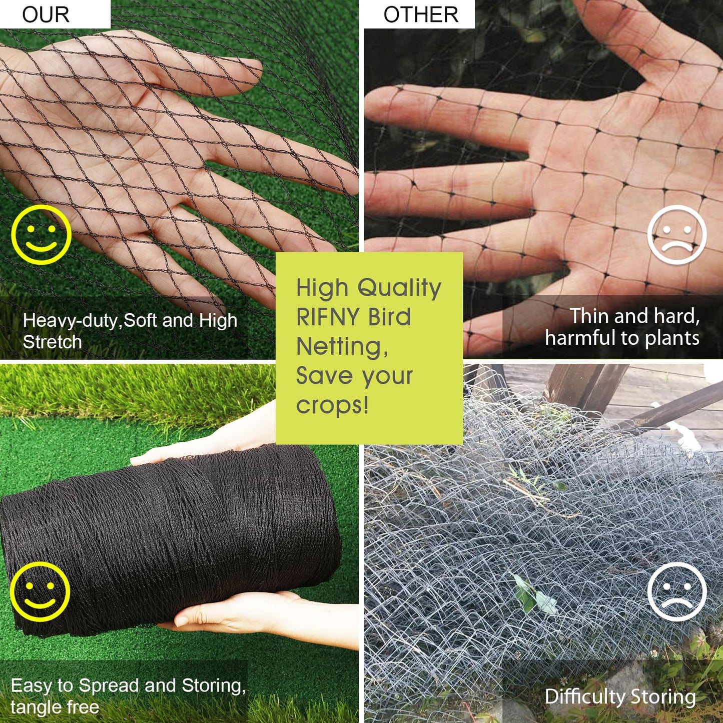 Bird Netting for Garden - 13 x 40 FT Heavy Duty Anti Bird Netting Mesh with Ties and Landscape Staples for Vegetable, Fruit Trees & Other Plants, Lasting Against Birds Deer Squirrels and Poultry