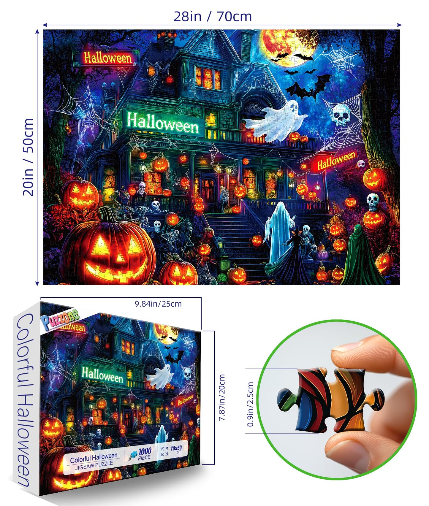 Halloween Puzzle 1000 Pieces for Adults Spooky Scarecrow Farm | Jigsaw Puzzles 1000 Pieces Autumn Horror Spooky with Pumpkin & Ghost Truck for Party Game Night, Dust-Free, 27.5"x19.7" WN420