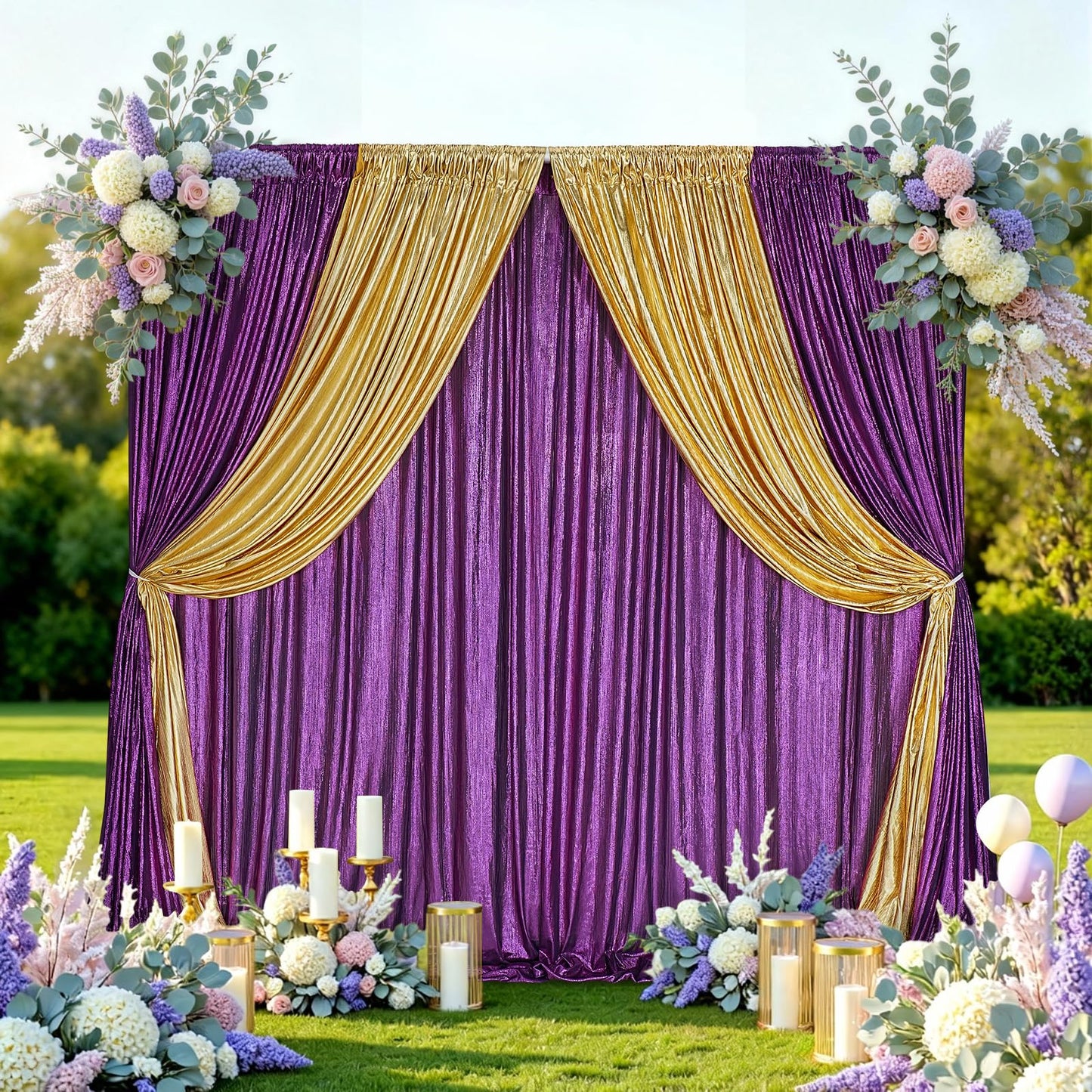 Gold Backdrop Curtains for Birthday Party: 4.8ftx8ft Sequin Background Baby Shower Curtain Drapes for Graduation Arch Backdrop WN420
