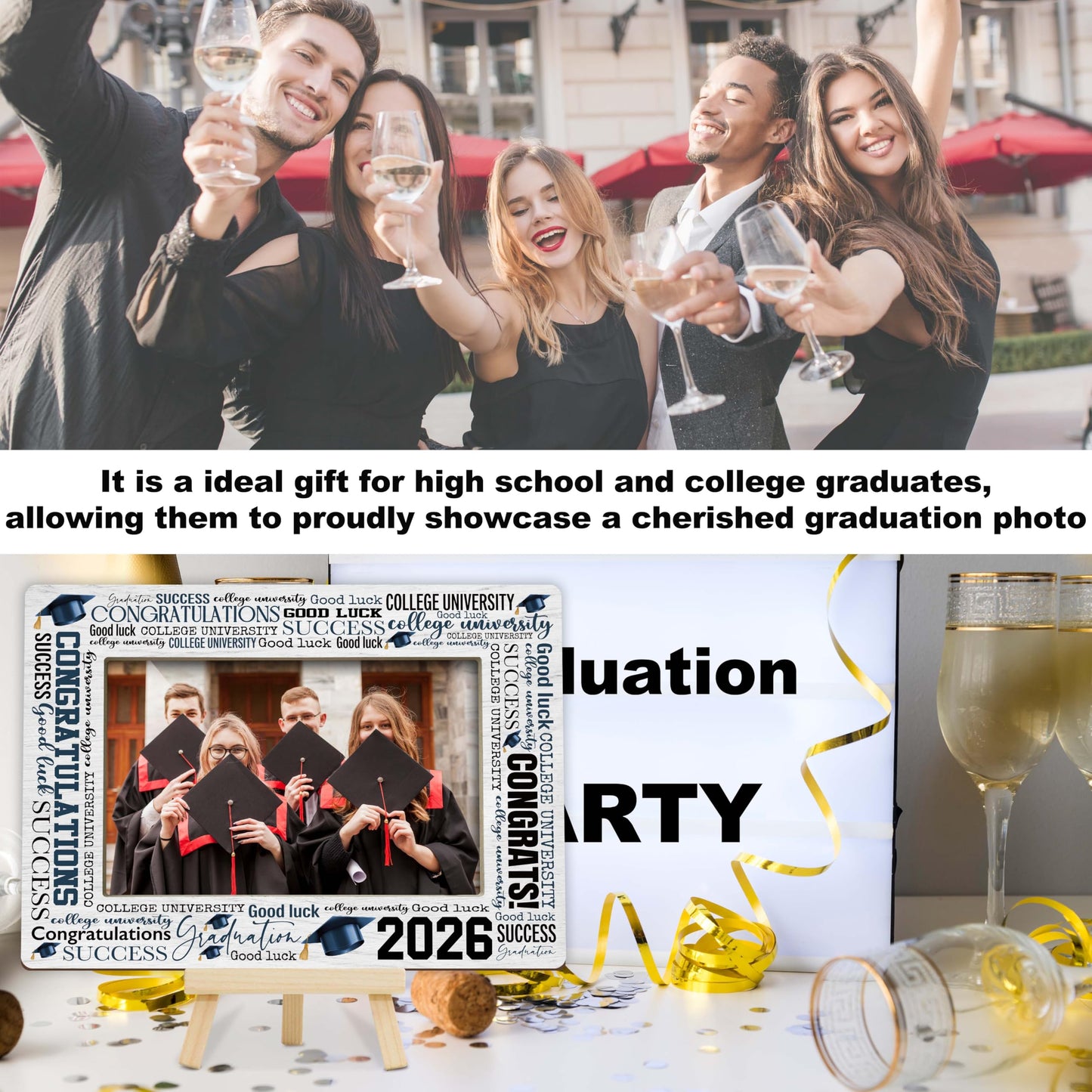 Graduation Picture Frame, 2026 Graduation Frames with Easel, 4x6 Photo Insert for Party Tabletop Display, Congrats Grad Gifts for Her Him High School College - B04 BST220