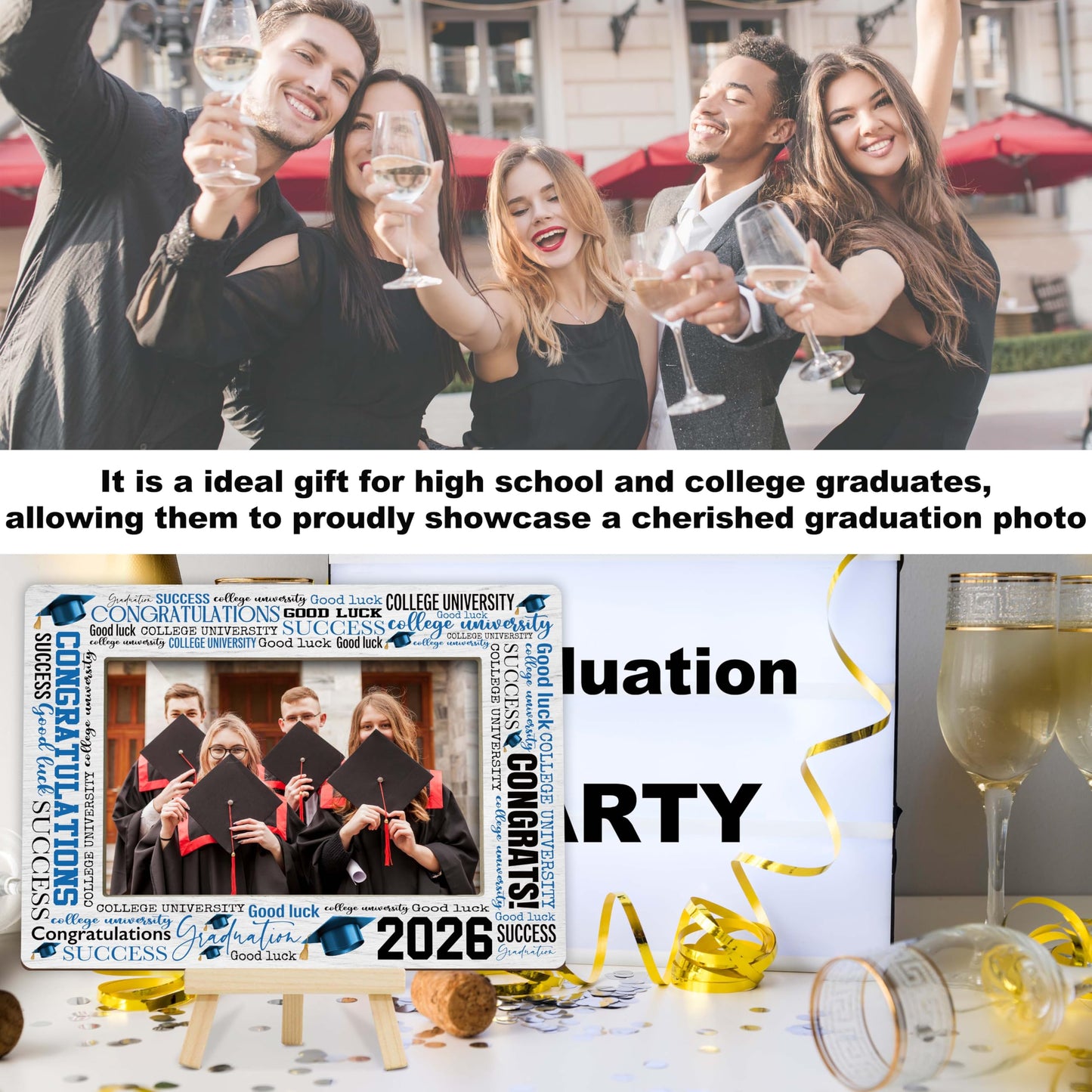 Graduation Picture Frame, 2026 Graduation Frames with Easel, 4x6 Photo Insert for Party Tabletop Display, Congrats Grad Gifts for Her Him High School College - B04 BST220