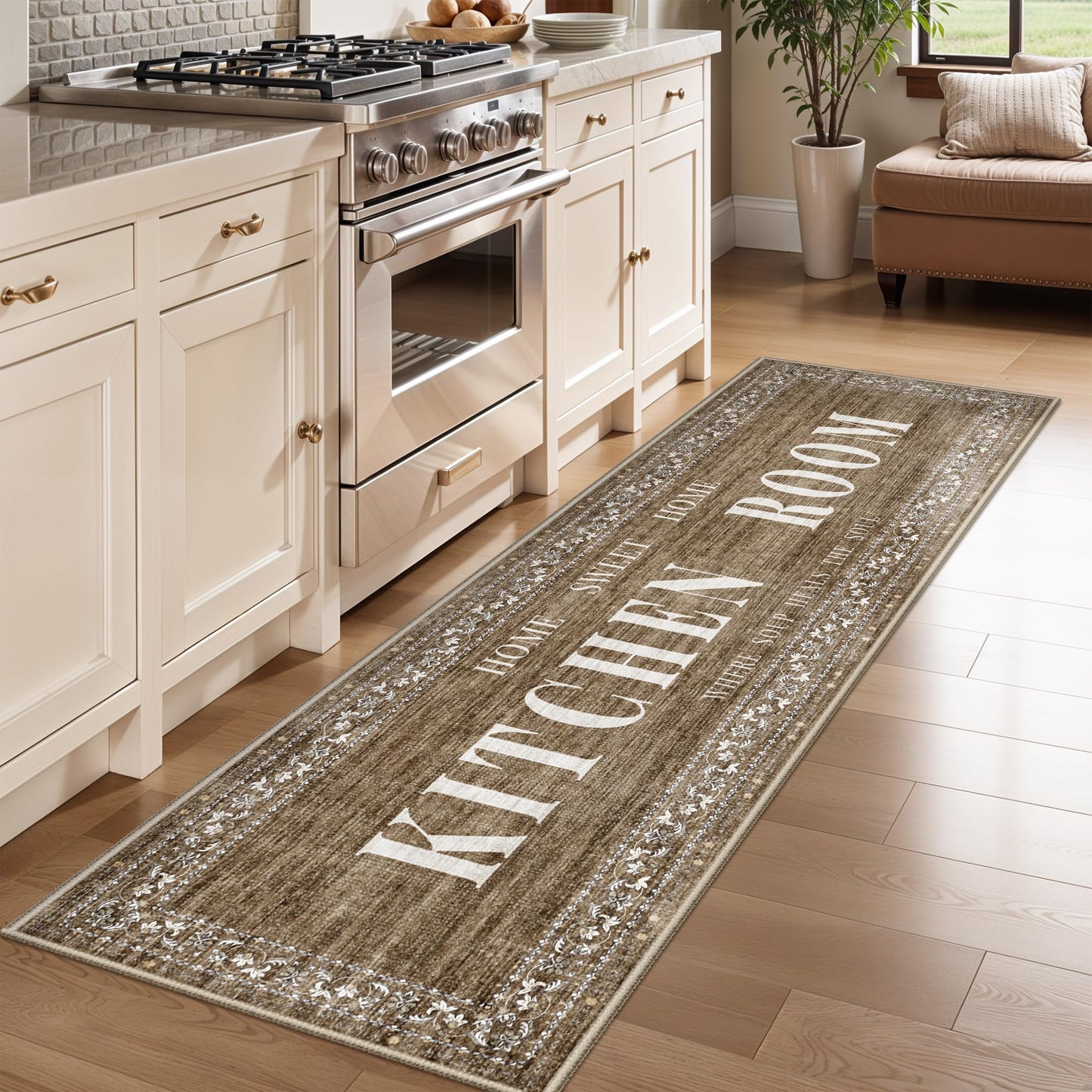 TOPRUUG 2x8 Kitchen Runner Rug: Non-Slip Kitchen Rugs Stain Resistant Kitchen Mats for Floor Low-Pile Carpet for Sink Soft Kitchen Runners Non Skid Washable 8 ft Mat Home Decor 2'x8' Beige BST202
