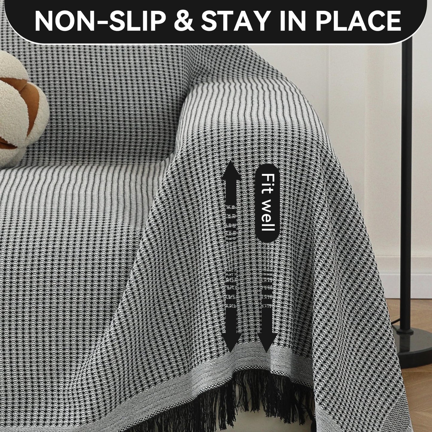YDKGL Couch Covers Sofa Covers for Sectional Sofa 3 Cushion Sofa Pet Friendly, L Shaped Couch Cover Blanket Washable Non Slip Furniture Protector, Soft Sofa Slipcover for Kids Dogs, Dark Grey 91"x134" BST220