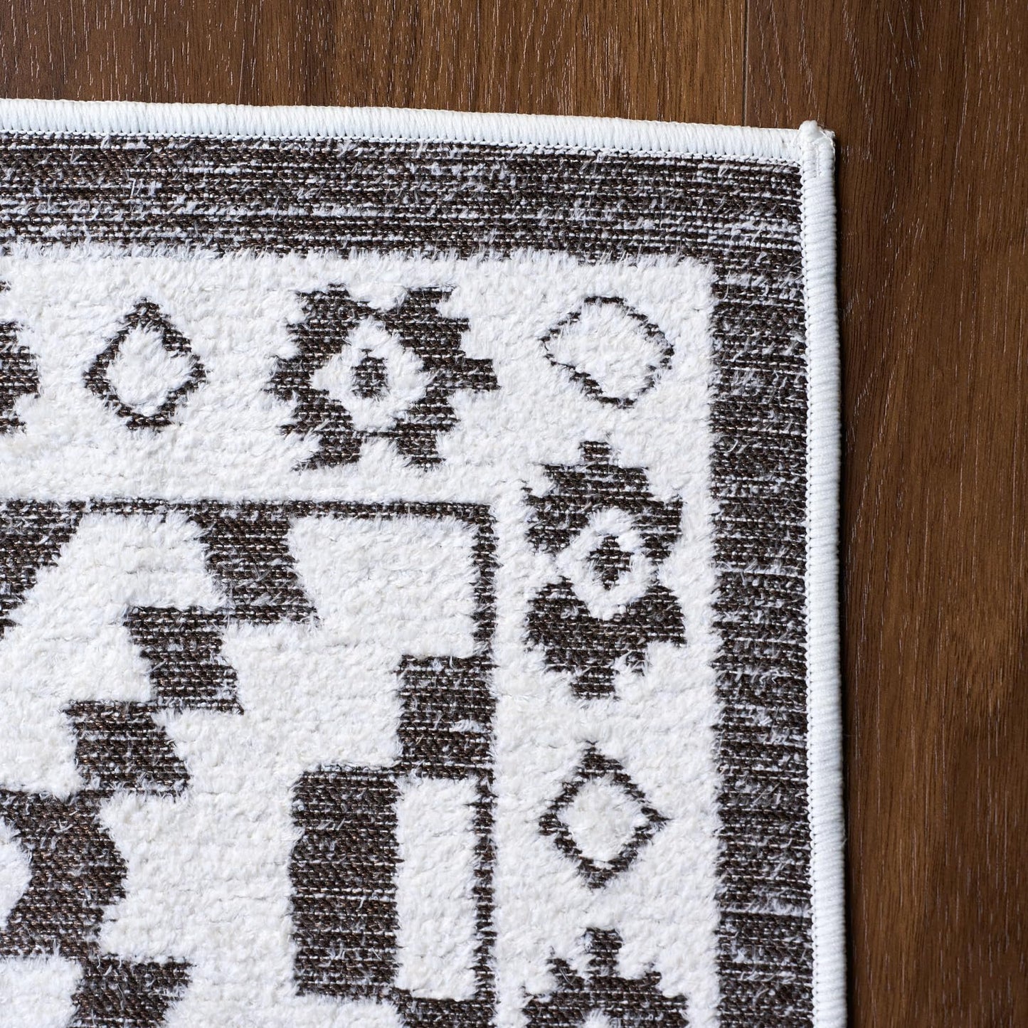 Moroccan Washable Area Rug 3x5, Geometric Tribal Decorative Woven Rug, Non-Slip Boho Farmhouse Soft Low-Pile Area Rug for Living Room Bedroom Nursery Dining Table, Dark Brown/White BST326H