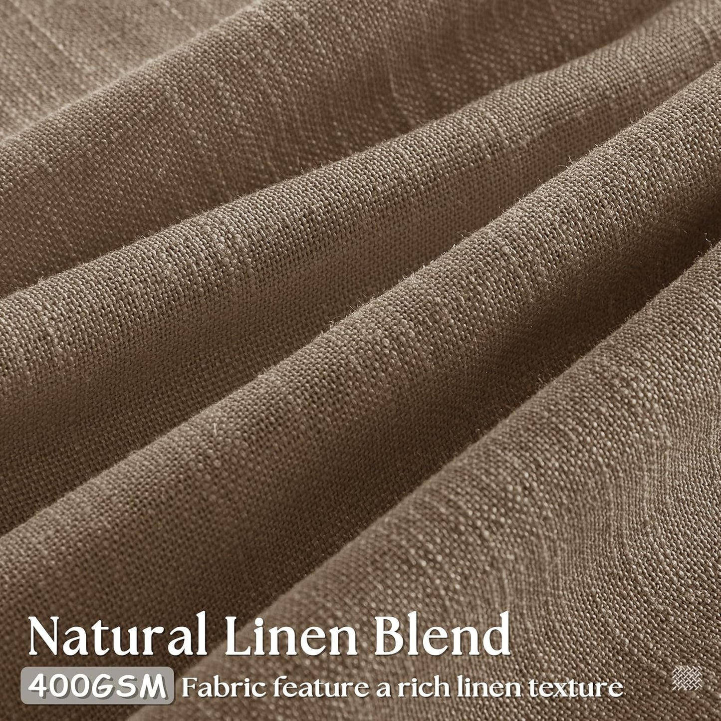 TWODRAPES Brown Pleated Linen Curtains 96 Inches Long Living Room 2 Panel Set Semi Sheer Light Filtering Pinch Pleat with Rings Hooks Drapes Boho Rustic Farmhouse Dutch Cocoa Curtain Bedroom Window