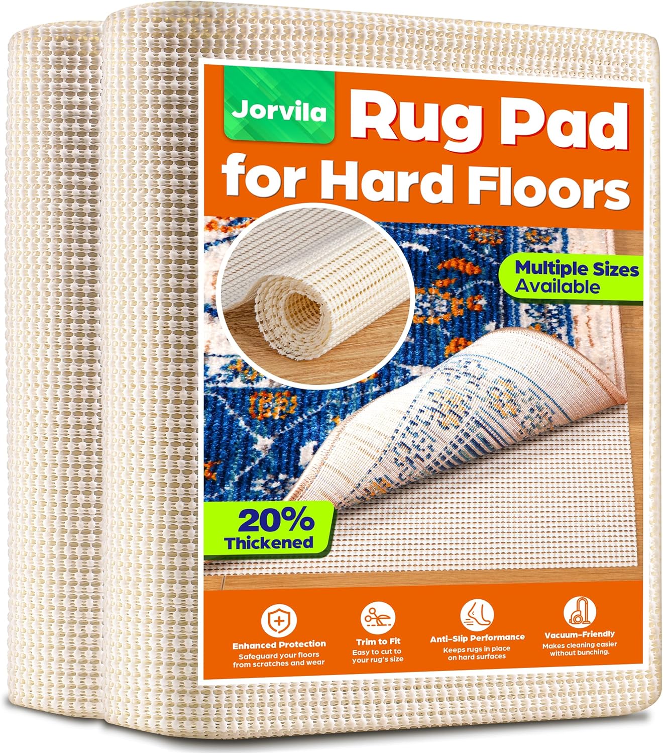 Jorvila Non-Slip Rug Pad Gripper 2x3 Feet, Anti Skid Mat for Under Area Rugs, Keeps Rugs in Position and Safe, Thick Cushioned Carpet Pad for Hardwood Floors Protection WN420