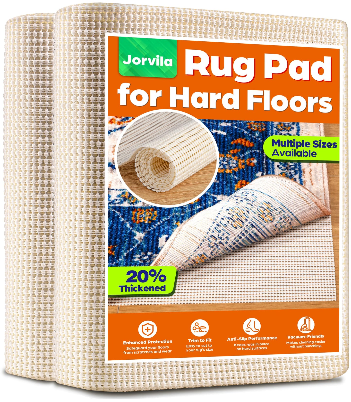 Jorvila Non-Slip Rug Pad Gripper 2x3 Feet, Anti Skid Mat for Under Area Rugs, Keeps Rugs in Position and Safe, Thick Cushioned Carpet Pad for Hardwood Floors Protection WN420