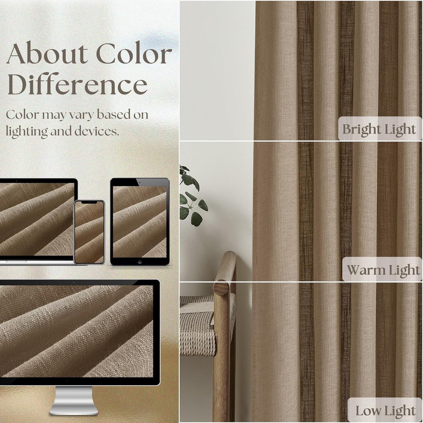 TWODRAPES Brown Pleated Linen Curtains 96 Inches Long Living Room 2 Panel Set Semi Sheer Light Filtering Pinch Pleat with Rings Hooks Drapes Boho Rustic Farmhouse Dutch Cocoa Curtain Bedroom Window