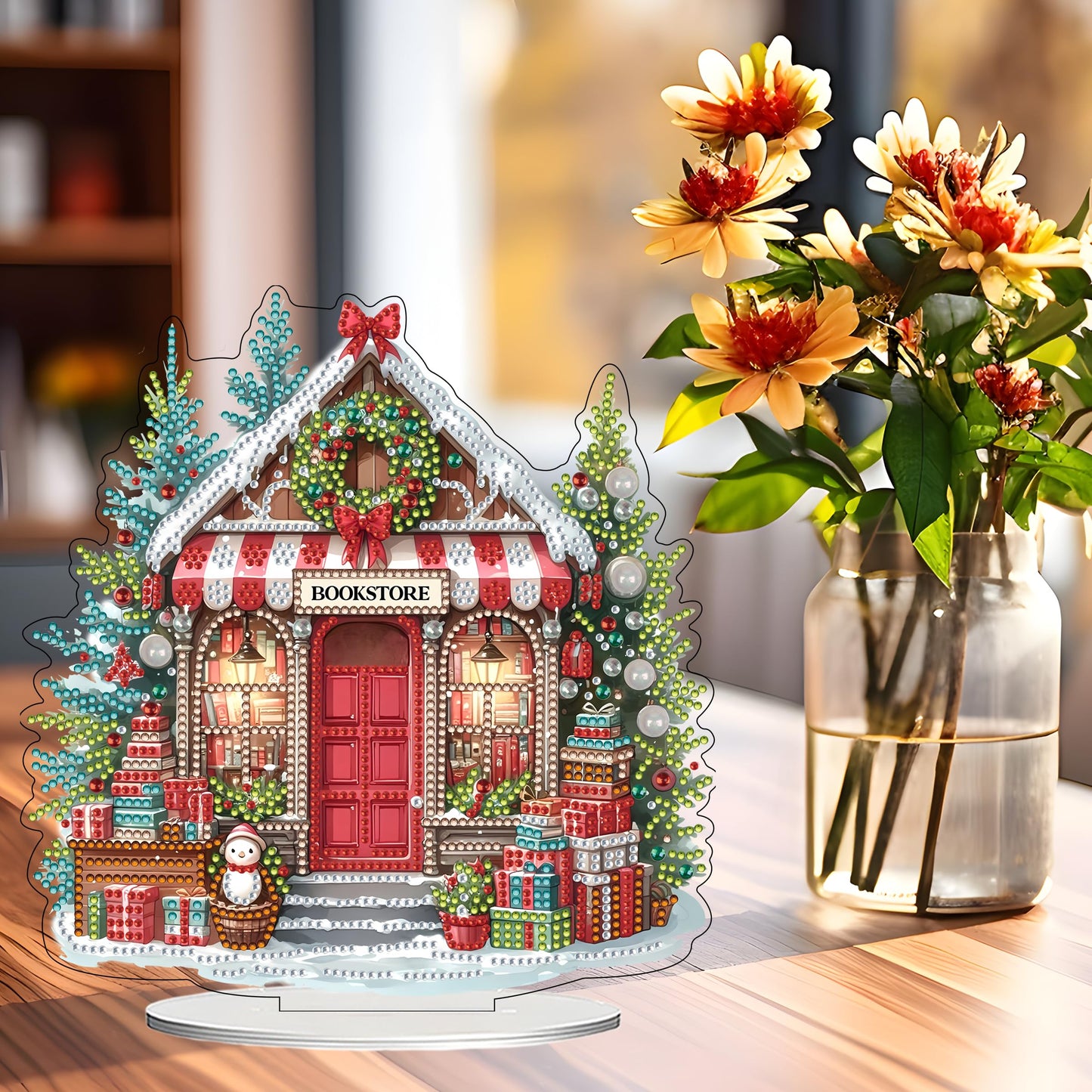 JJFox DIY 5D Tabletop Diamond Art Painting Kit， Desktop Ornament Special Shaped Rhinestone Desk Placement Ornament，Home Office Stand Up Gem Painting Craft Kit，Gift (Father Christmas-2) BST202