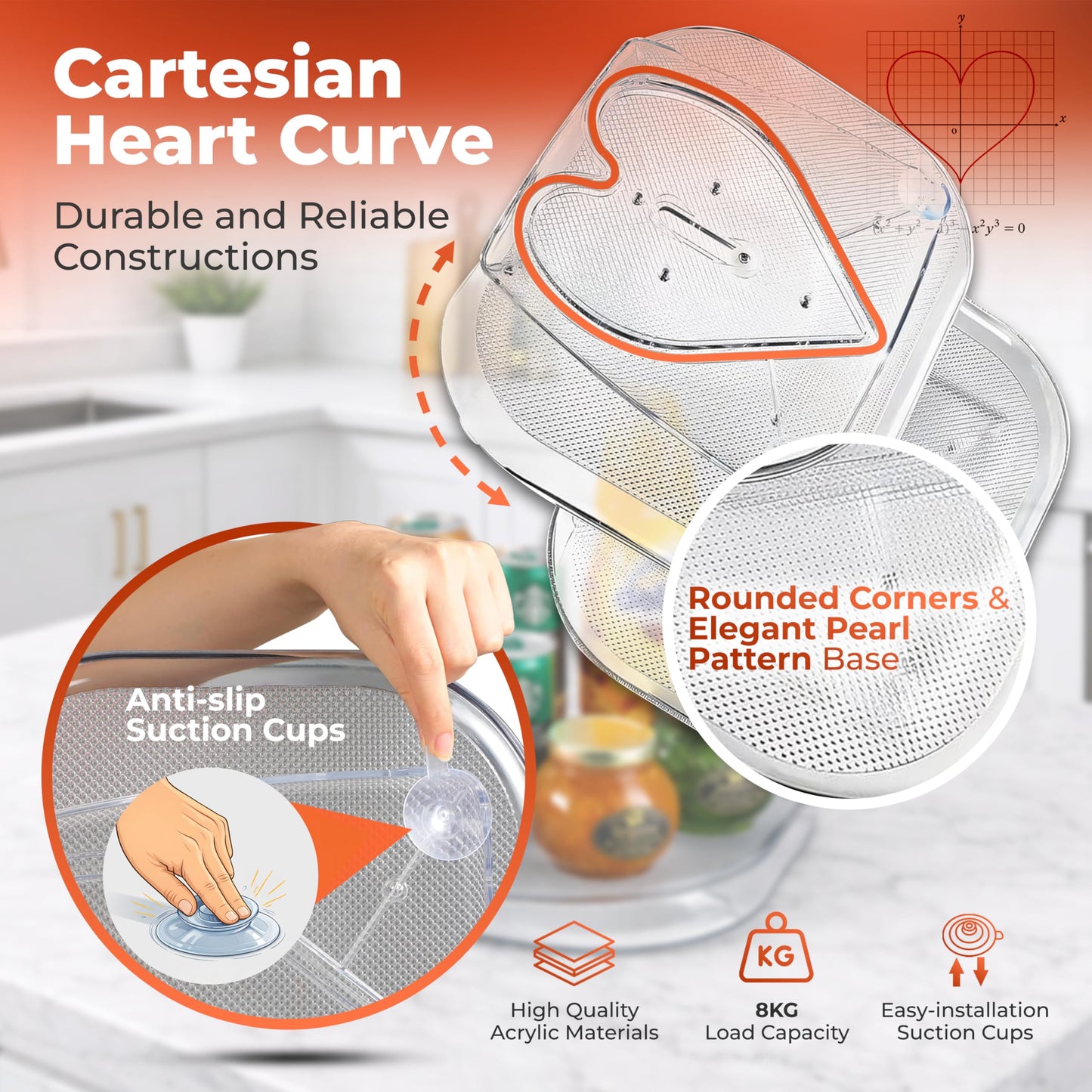 Oizeir Refrigerator Lazy Susan (2PK) - Clear Rectangular Fridge Organizer - Turntable Tray Lazy Susan for Refrigerator - Cabinet & Pantry Organizer - Smooth 360° Rotating Swivel Spinning Fridge Shelf BST220