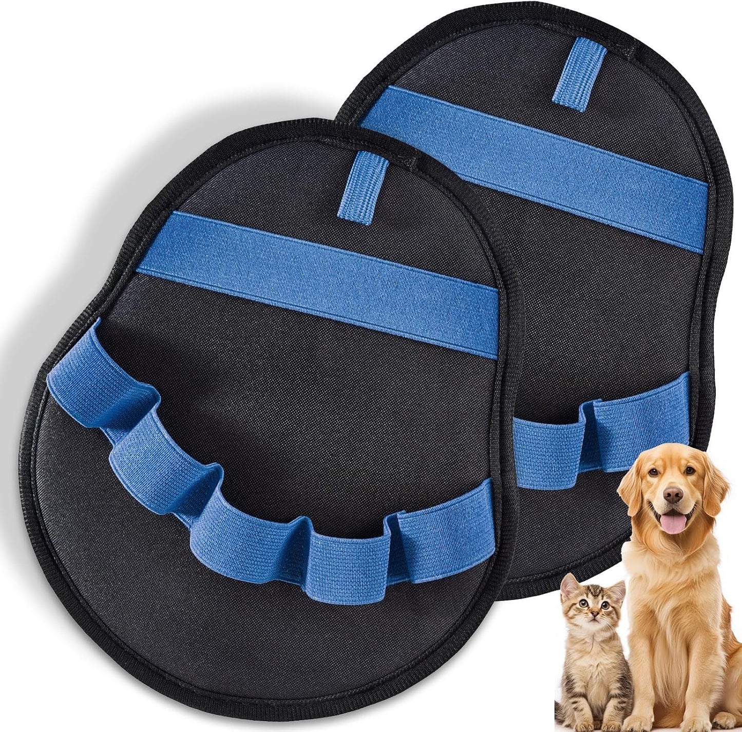 Lonfliness 2pcs Pet Hair Fur Removal Mitt Glove for Cats Dogs 5-Finger Electrostatic Reusable Pet Hair Remover Brush Tool for Couch Furniture Carpet Laundry Clothing (Blue) WN420