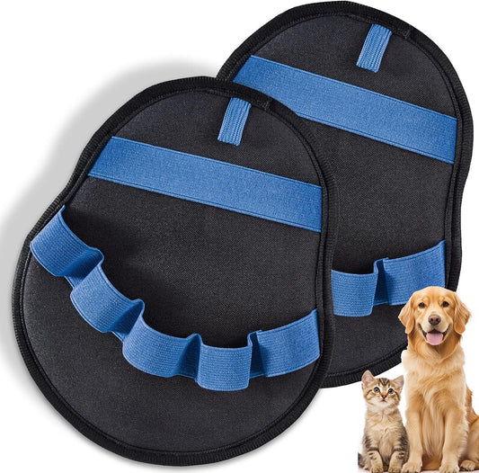 Lonfliness 2pcs Pet Hair Fur Removal Mitt Glove for Cats Dogs 5-Finger Electrostatic Reusable Pet Hair Remover Brush Tool for Couch Furniture Carpet Laundry Clothing (Blue) WN420