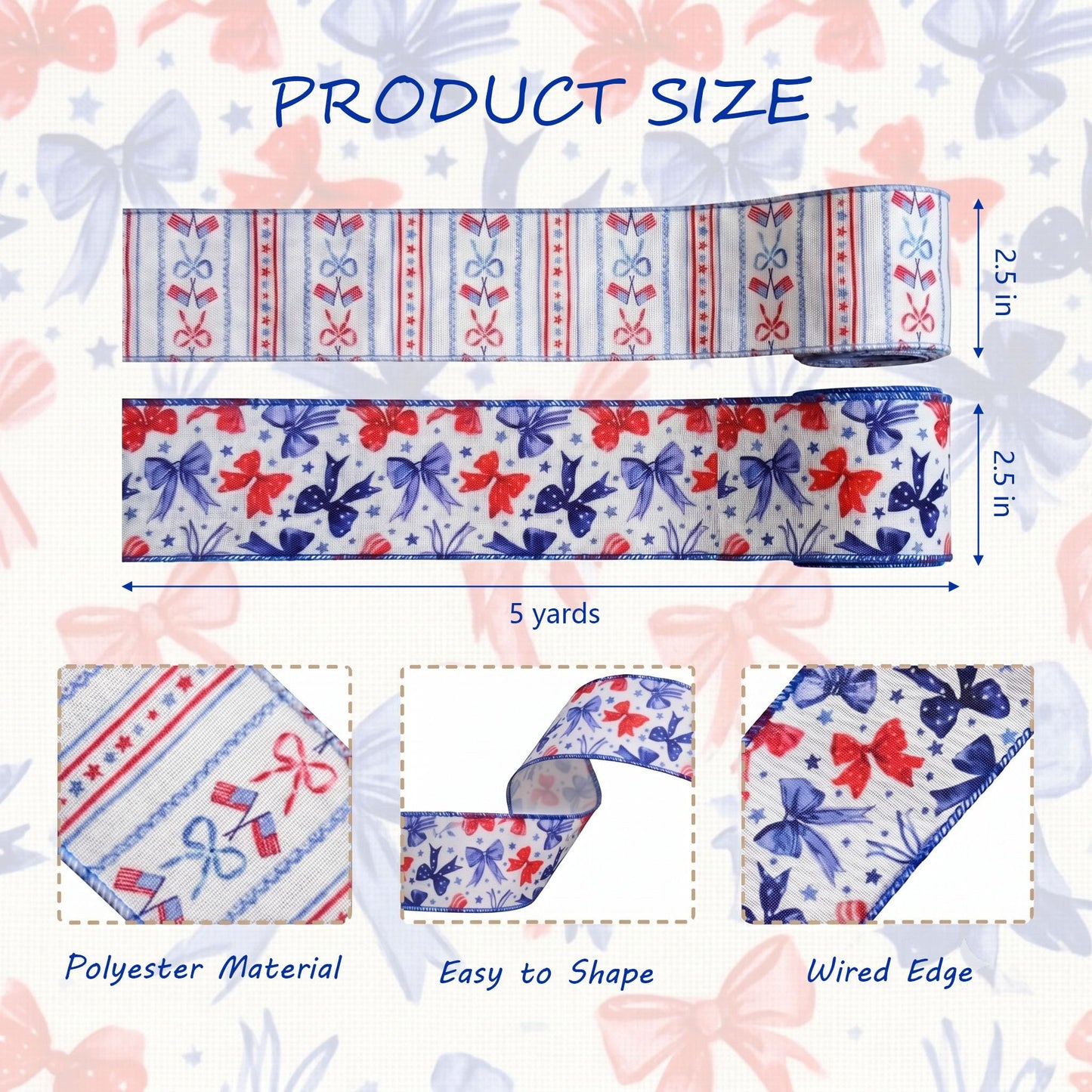 2 Rolls 10 Yards Spring Blue White Floral Wired Ribbons for Wreath Bows Wrapping Gifts, Hydrangea Butterfly Ribbon for Holiday Wedding Birthday Baby Shower Party Décor Summer DIY Crafts 2.5" BST202