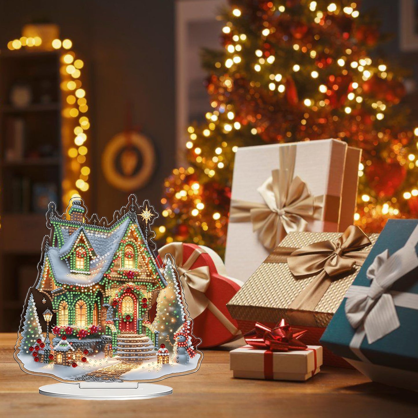 JJFox DIY 5D Tabletop Diamond Art Painting Kit， Desktop Ornament Special Shaped Rhinestone Desk Placement Ornament，Home Office Stand Up Gem Painting Craft Kit，Gift (Father Christmas-2) BST202