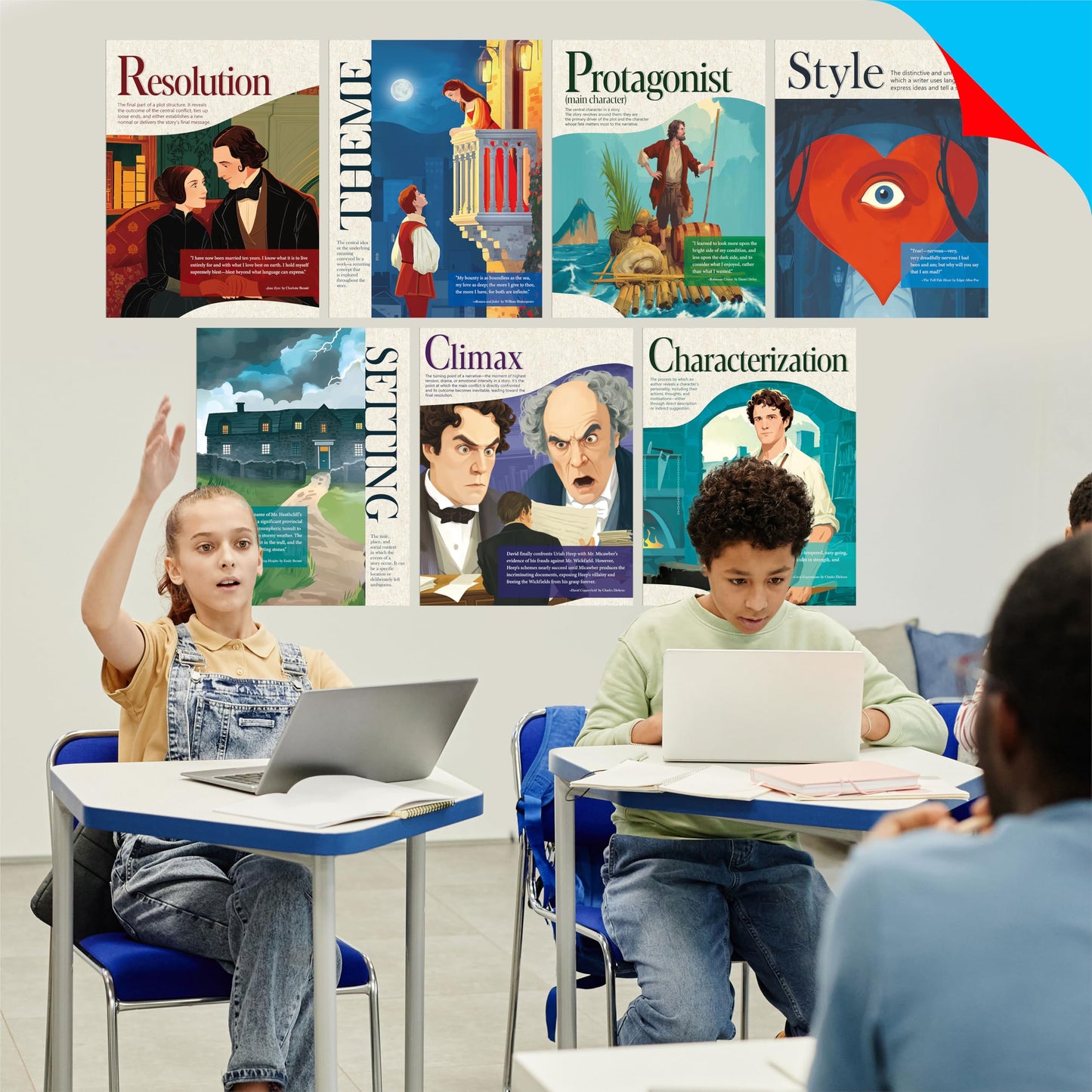 15 Reading Strategy Posters, Thick Water & Tear Resistant English Language Poster, Educational Reading Comprehension Posters for Bulletin Board, Classroom, School Supplies, Wall Decor (14.5” x 11”) BST220