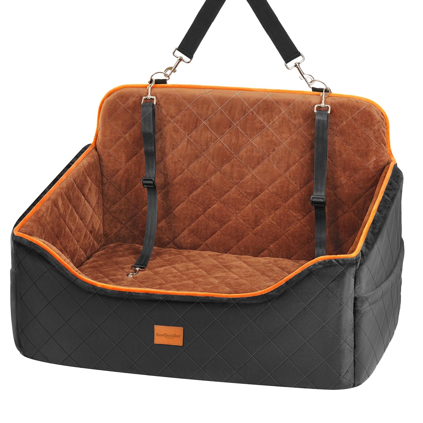 Dog Car Seat for Medium Dogs - Pet Car Seat with 2 Safety Straps & Waterproof Padding, Portable Pet Carrier for Cars, Trucks & SUVs, Comfortable Booster Bed for Pets Up to 55lbs (Black/Coffee)