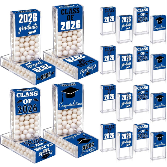 AceOrbit 2026 Graduation Candy Jar Bulk for 24 Guest 3.54 Inch Empty After Dinner Candy Tube Buffet Container Acrylic Box with Sticker for Class of 2026 End of Year Gifts Multi-item Party Favor(Blue) WN420