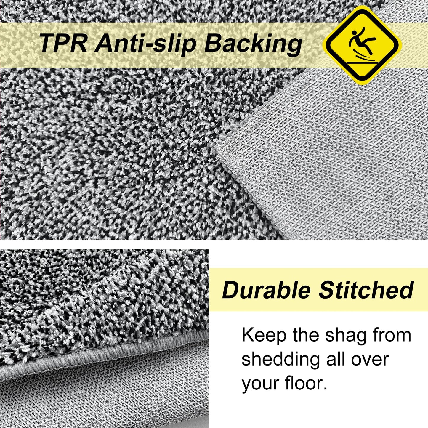 HDFK Bathroom Rugs | Non Slip Washable Bath Mats 24x16 Inches 2 Tone Soft Chenille Medium Pile TPR Floor Mat | High Absorbency Quick Dry Grey and White | Shower Rug for Wet Dry Zone BST220