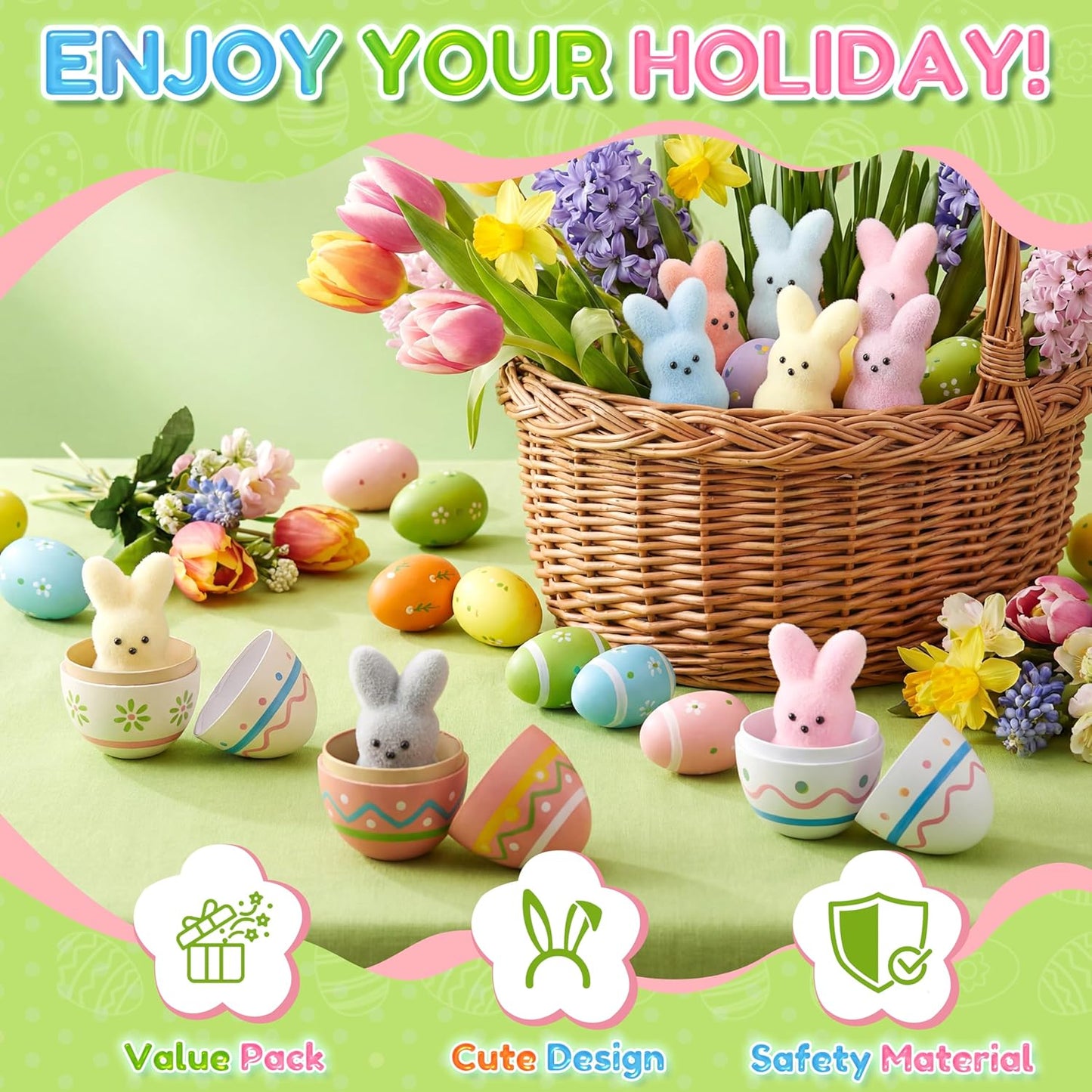 24Pack Squishy Stress Balls Easter Bunny Toys with Realistic Bunny Design for Easter Egg Fillers, Party Decorations & Kids Gifts WN420