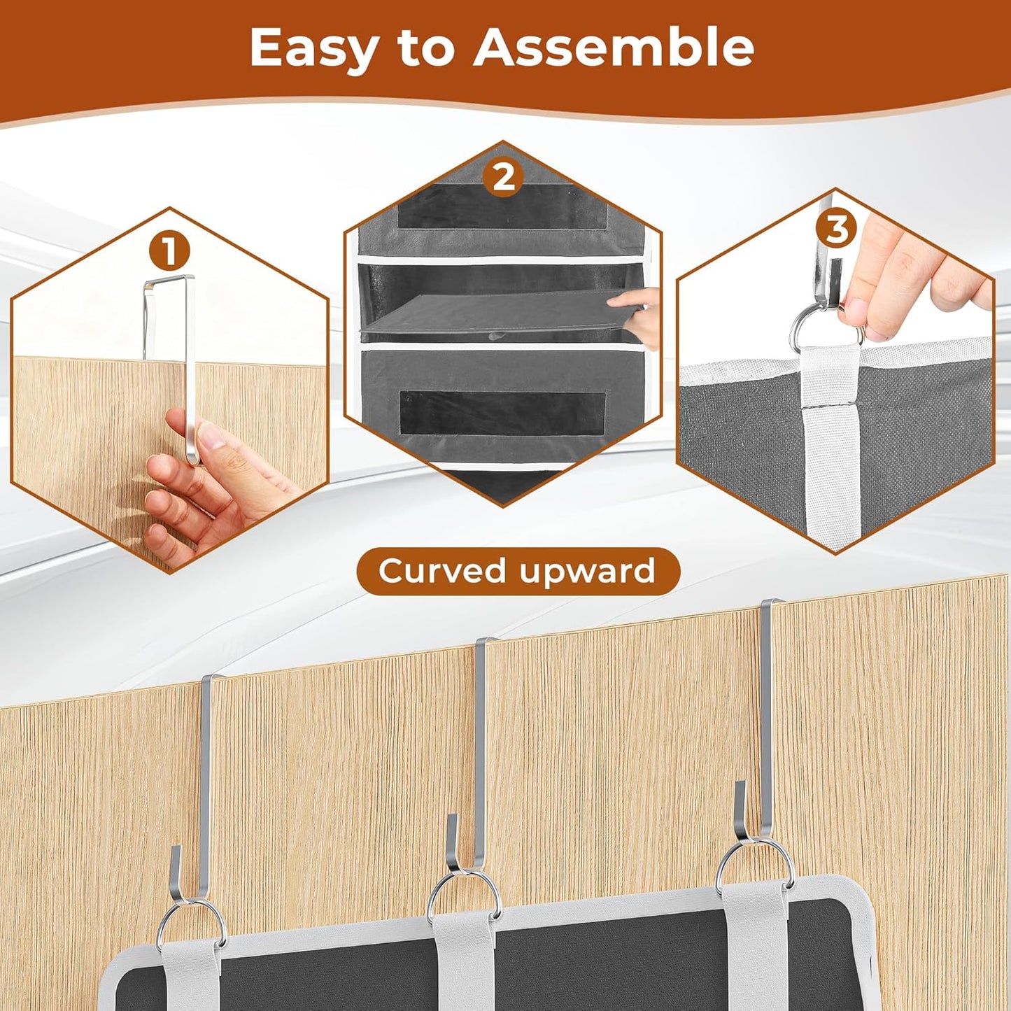 5 Tier Over The Door Organizer - Large Capacity Behind Door Hanging Shelves with 10 Mesh Pockets and Clear Windows, Closet Organizers and Storage for Bathroom, Bedroom, Nursery, Grey BST326H