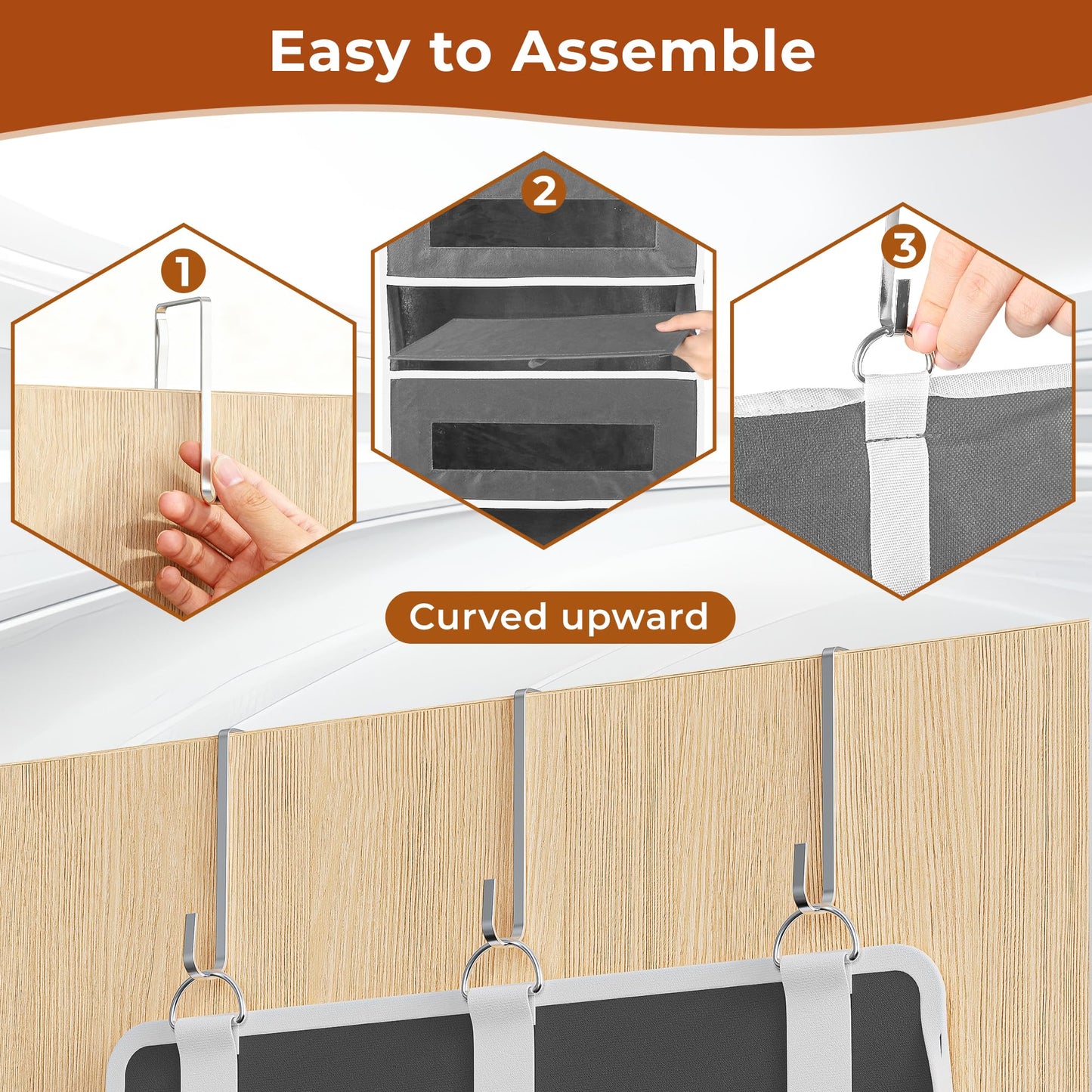 5 Tier Over The Door Organizer - Large Capacity Behind Door Hanging Shelves with 10 Mesh Pockets and Clear Windows, Closet Organizers and Storage for Bathroom, Bedroom, Nursery, Grey BST326H