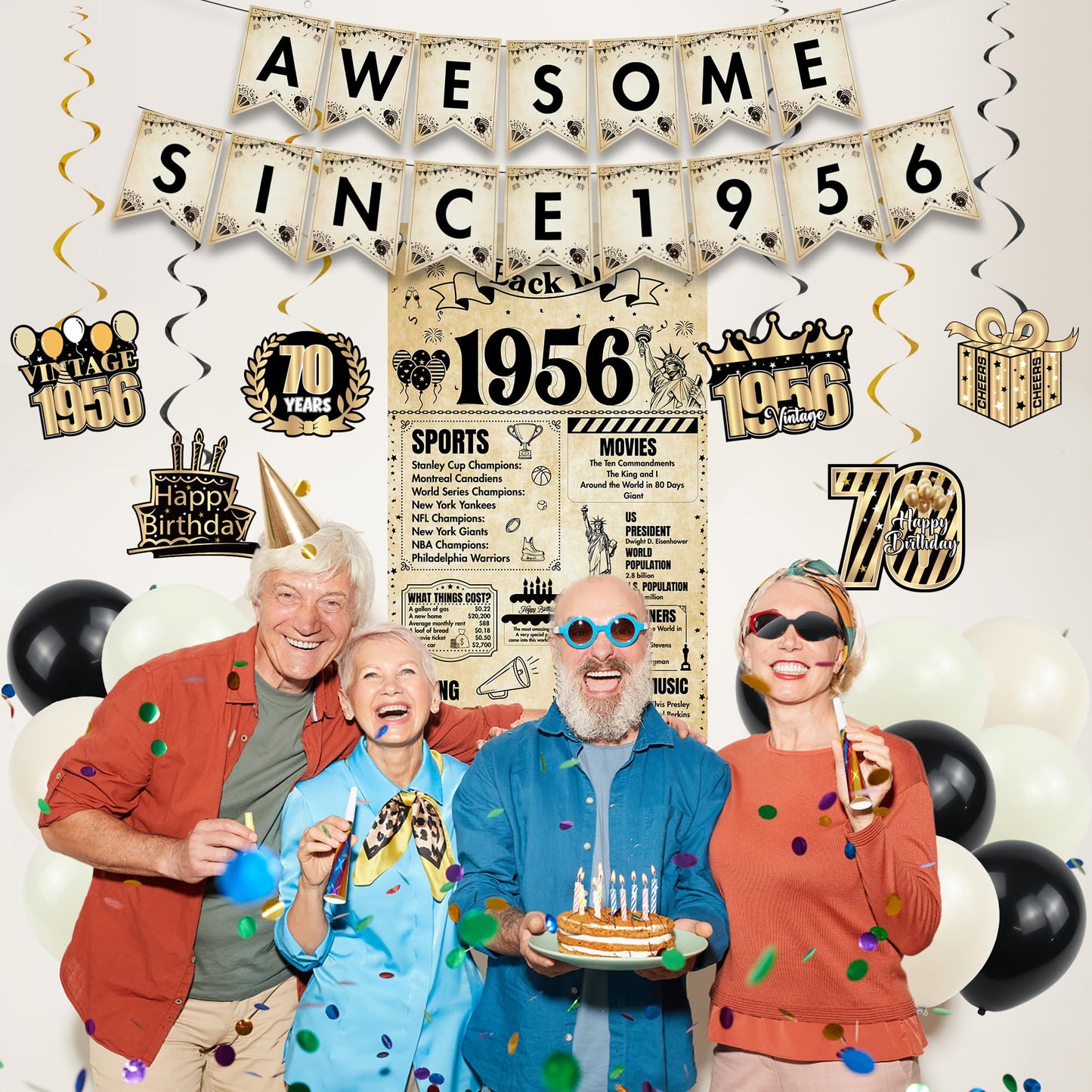 Happy 40th Birthday Decorations Men - 27 Pcs Retro Newspaper Theme Awesome Since 1986 Letter Banners Hanging Swirls Backdrop Latex Balloons for Men Women 40 Years Old Birthday Party Decor Supplies BST326L