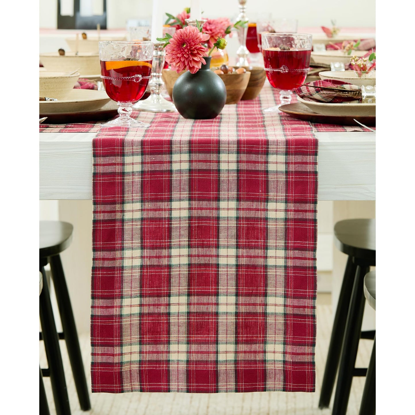 Solino Home 100% Linen Table Runner Multicolor, Rustic Plaid 14 x 72 in | Table Runners for 4-6 seater dining tables, hallway tables and cabinets | Rustic Multicolor | Pure Linen | OEKO-TEX Certified BST326SOLH
