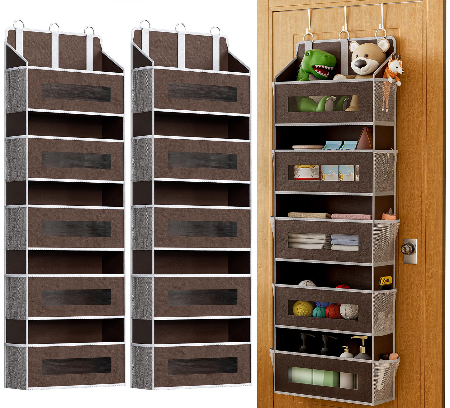 5 Tier Over The Door Organizer - Large Capacity Behind Door Hanging Shelves with 10 Mesh Pockets and Clear Windows, Closet Organizers and Storage for Bathroom, Bedroom, Nursery, Grey BST326H