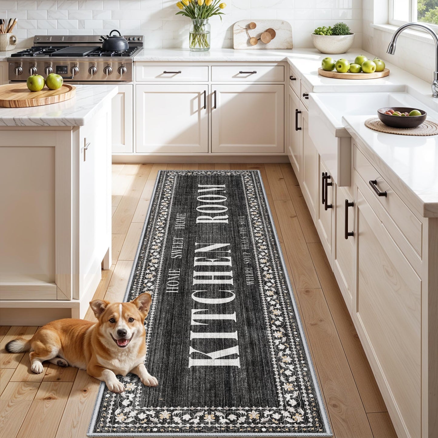 TOPRUUG 2x8 Kitchen Runner Rug: Non-Slip Kitchen Rugs Stain Resistant Kitchen Mats for Floor Low-Pile Carpet for Sink Soft Kitchen Runners Non Skid Washable 8 ft Mat Home Decor 2'x8' Beige BST202
