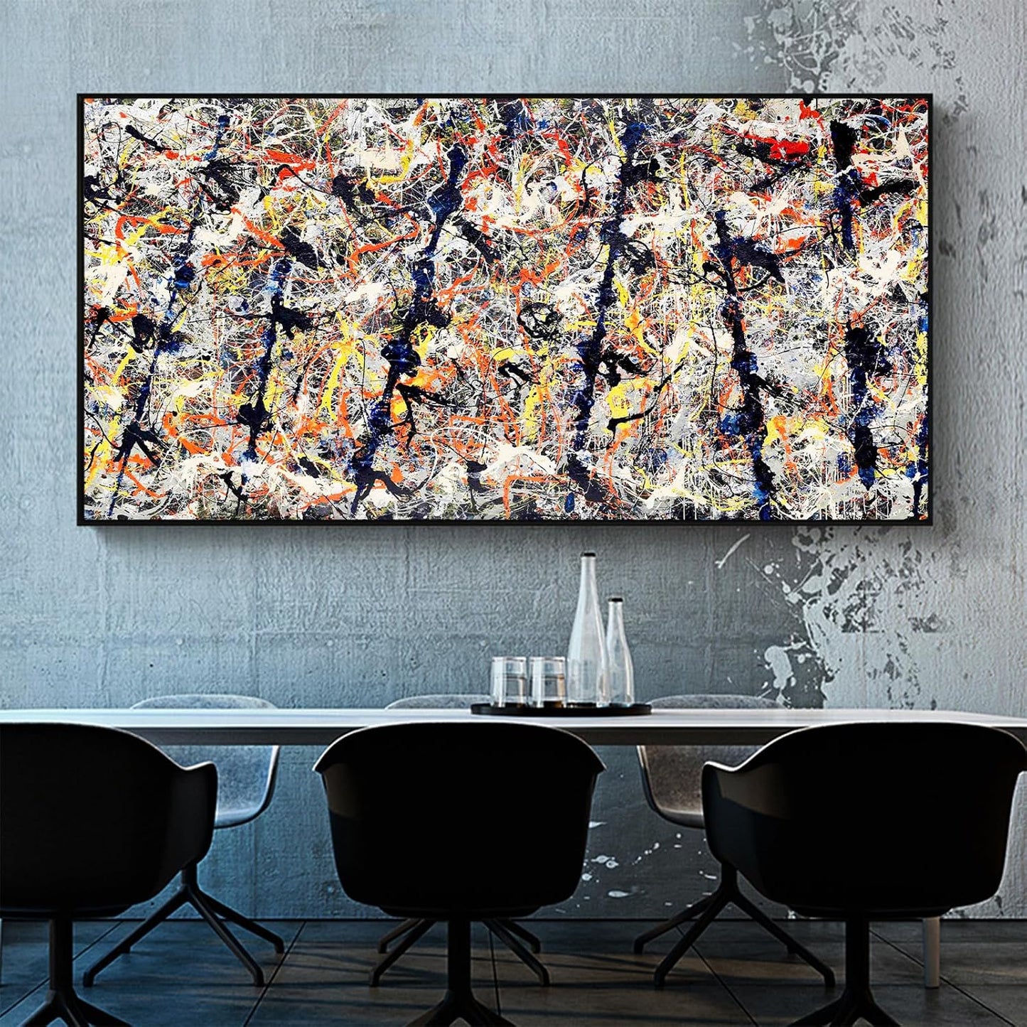 Yimissrui Jackson Pollock Canvas Wall Art - Blue Poles Abstraction Prints Poster - Surrealism Oil Painting Home Decor for Livingroom Office Bedroom Room Aesthetic Unframed (12x24in/30x60cm), Brights WN420