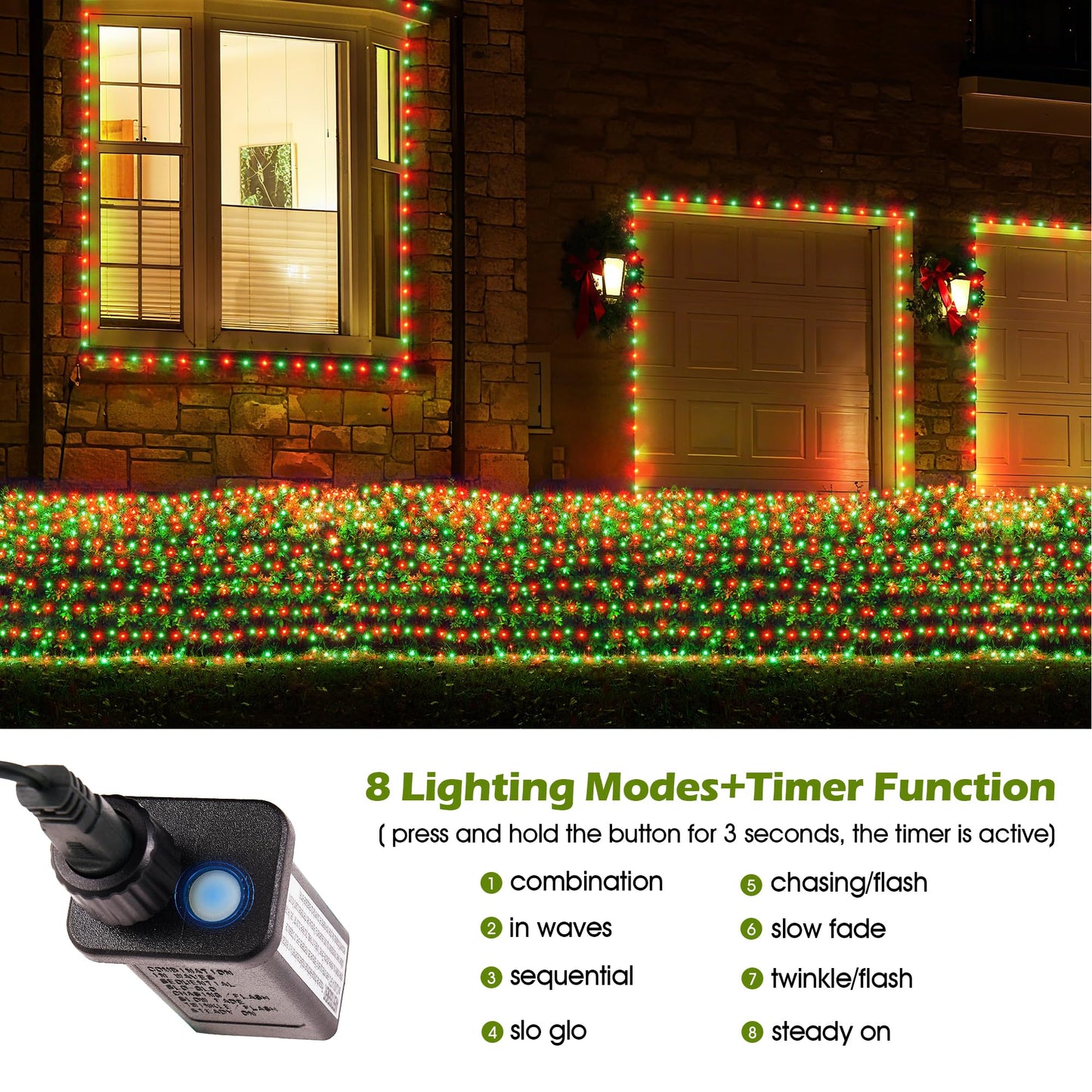 BlcTec Christmas Lights Outdoor 360 LED 9.8ft x 6.6ft Christmas Net Lights with 8 Modes RD12