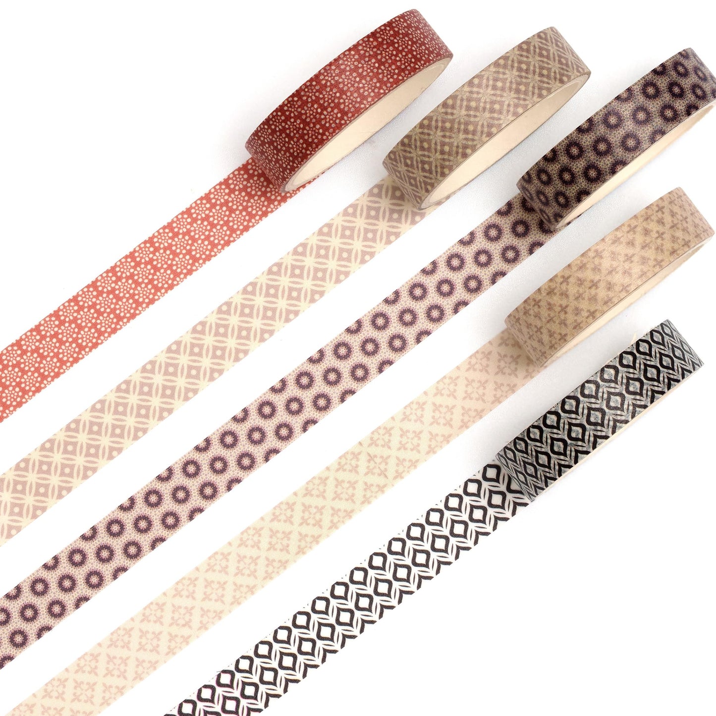 Fantasy Washi Tape Set - 5 Rolls Texture Arts Adhesive Tapes Basic Patterns Decorative Masking Tape Sets for Craft, Kids, Scrapbook, DIY, Gift Wrapping (10-Modern Mosaic) BST220