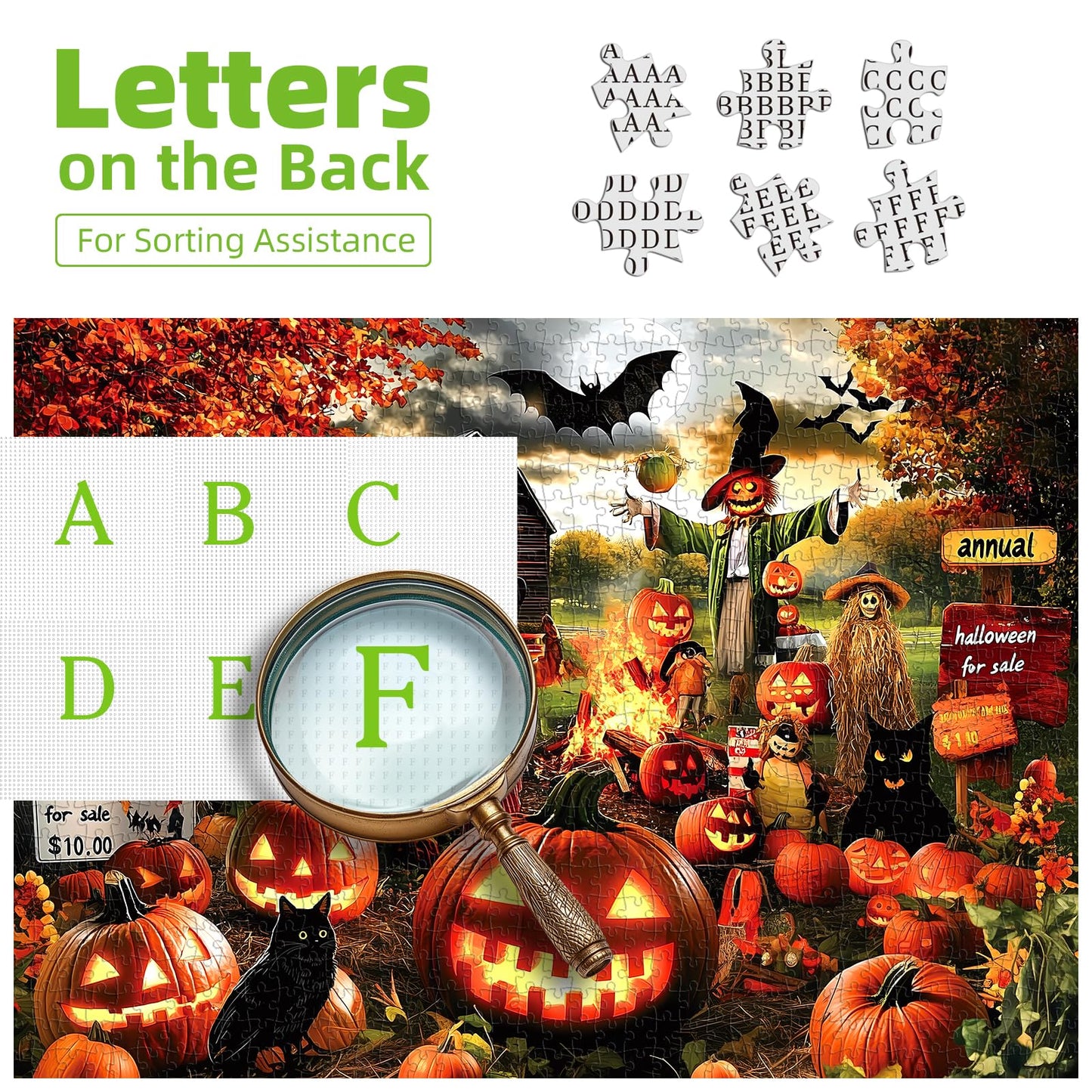 Halloween Puzzle 1000 Pieces for Adults Spooky Scarecrow Farm | Jigsaw Puzzles 1000 Pieces Autumn Horror Spooky with Pumpkin & Ghost Truck for Party Game Night, Dust-Free, 27.5"x19.7" WN420