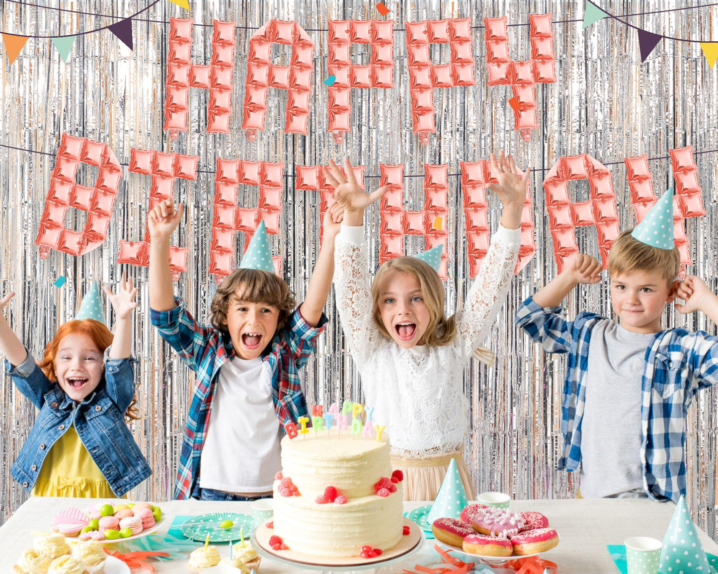 Seenelling Happy Birthday Balloons Banner with 3 Pack Silver Foil Fringe Backdrop 16 Inch Foil Letters Metallic Tinsel Fringe Curtains Reusable Inflatable Birthday Party Decorations(Blue) BST326L