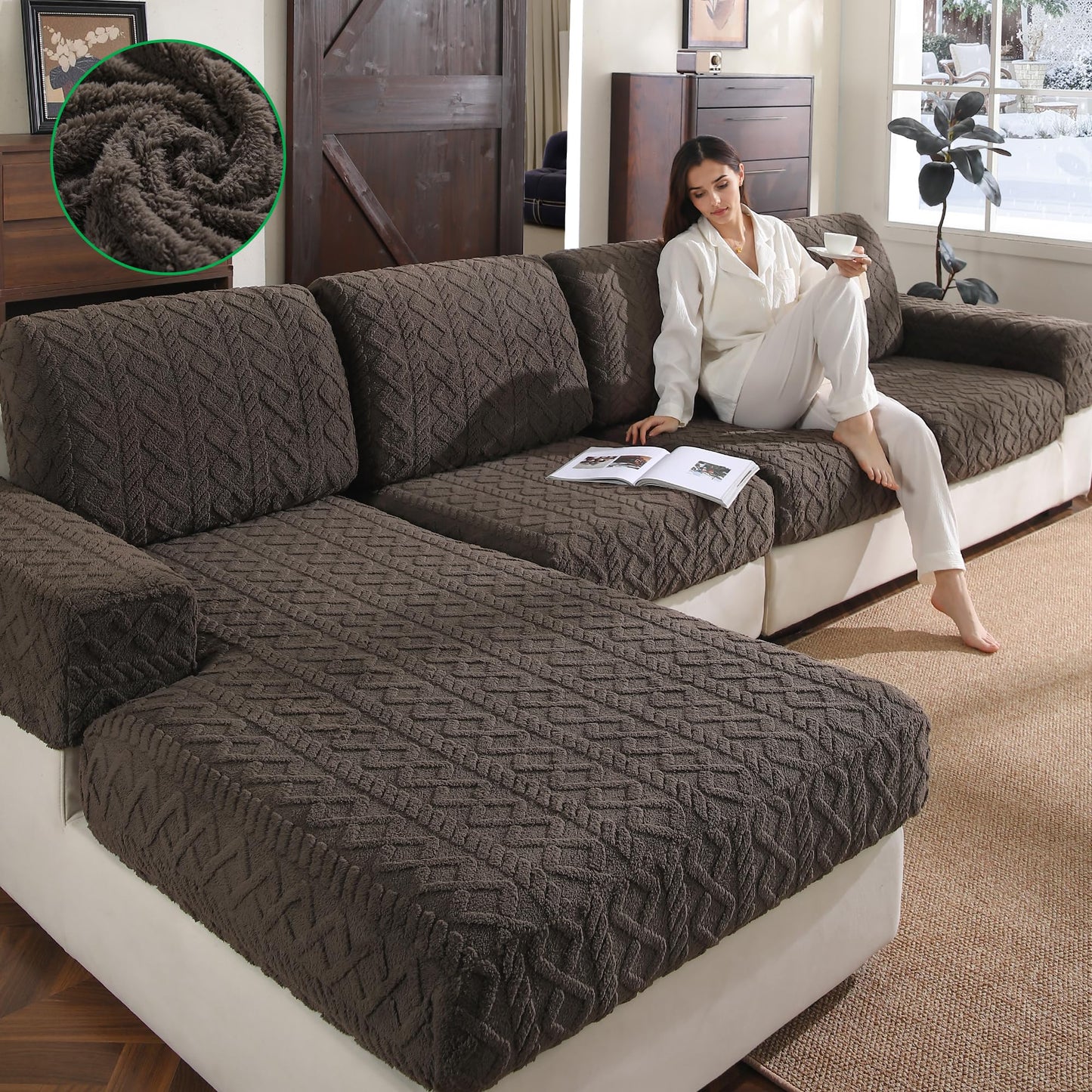OHSIO Couch Cover, Stretch Sofa Cover, Soft Seat Cushion Covers Washable, Sectional L Shape Sofa Slipcover, Wear Stain Resistant Pet Friendly Furniture Protector for Home (1 Seat Cover L, Dark Gray) BST326H