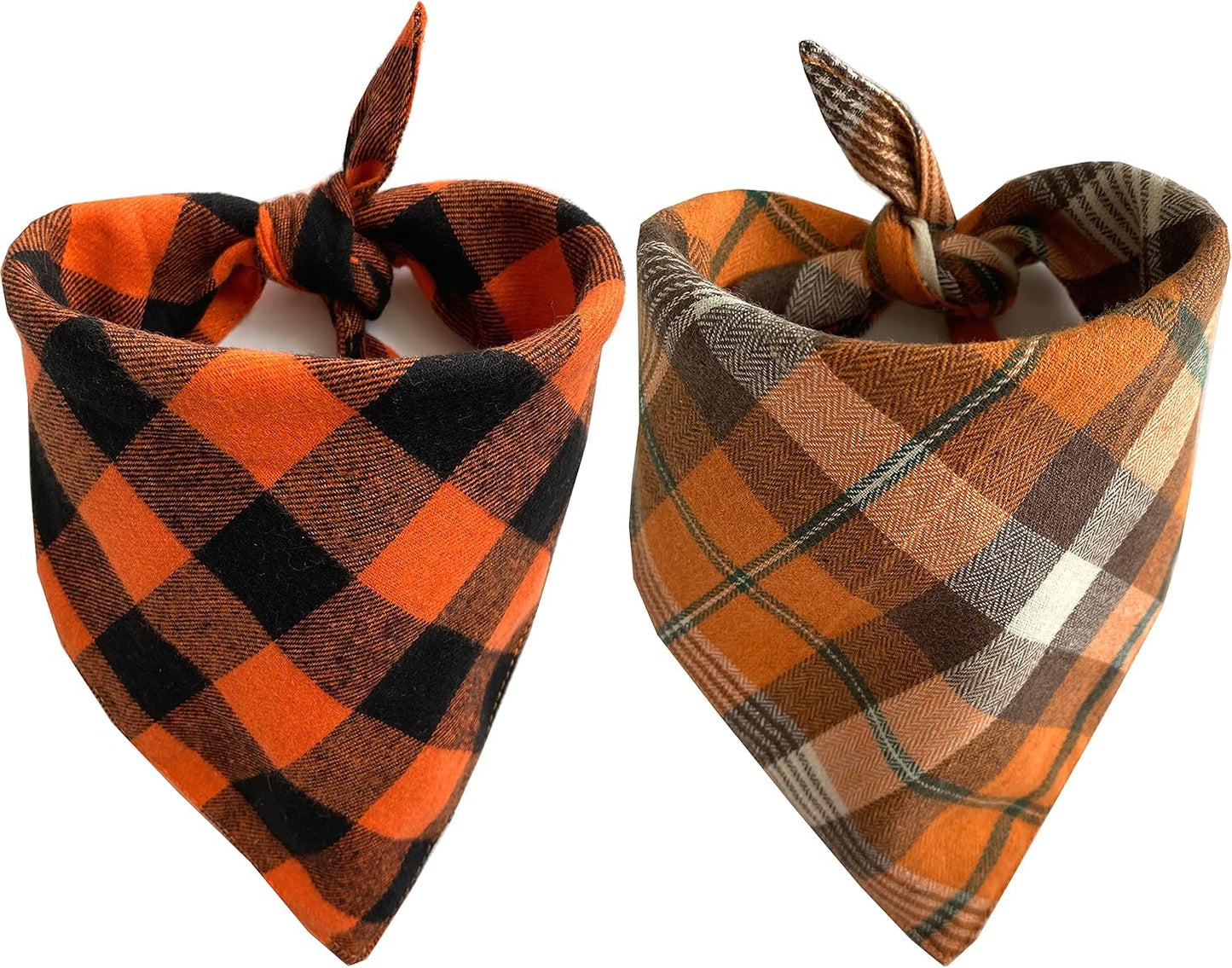 Realeaf Fall Thanksgiving Dog Bandanas 2 Pack, Orange Plaid Pet Scarf for Boy and Girl, Premium Durable Fabric, Holiday Halloween Bandana for Large and Extra Large Dogs (X-Large) WN420