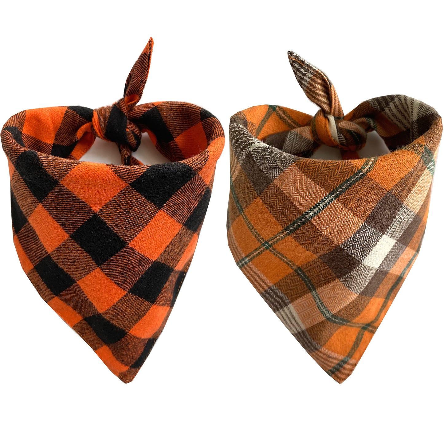 Realeaf Fall Thanksgiving Dog Bandanas 2 Pack, Orange Plaid Pet Scarf for Boy and Girl, Premium Durable Fabric, Holiday Halloween Bandana for Large and Extra Large Dogs (X-Large) WN420