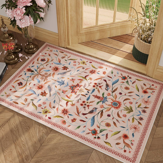 Vintage Medallion Floral Kitchen Runner 2x6, Machine Washable Rug, Soft Low Pile, Non-Slip Carpet for Hallways, Laundry, Bedroom, Bathroom, Entryway | Pink BST220