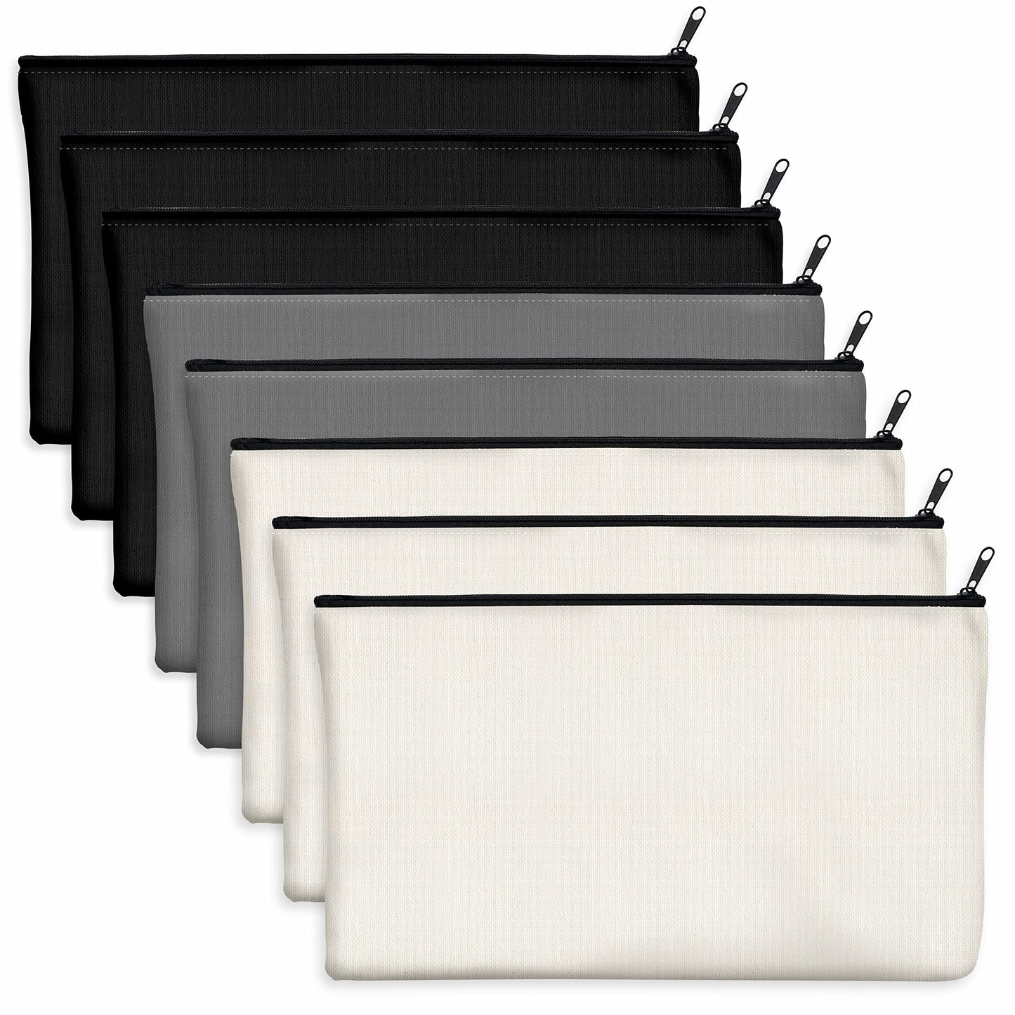 8 Pack Canvas Colorful Zipper Bags, DIY Craft Bags Travel Canvas Makeup Pouches for Cosmetic Toiletry Stationery Storage (Beige, 8.3” x 4.7”) BST220