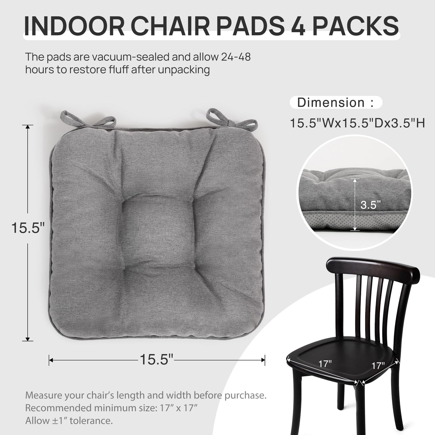 Love's cabin Memory Foam Chair Cushions Set of 4, 15.5"x15.5"x3.5" Indoor & Outdoor Seat Pads for Dining, Kitchen, Office, Patio Chairs - Green BST220