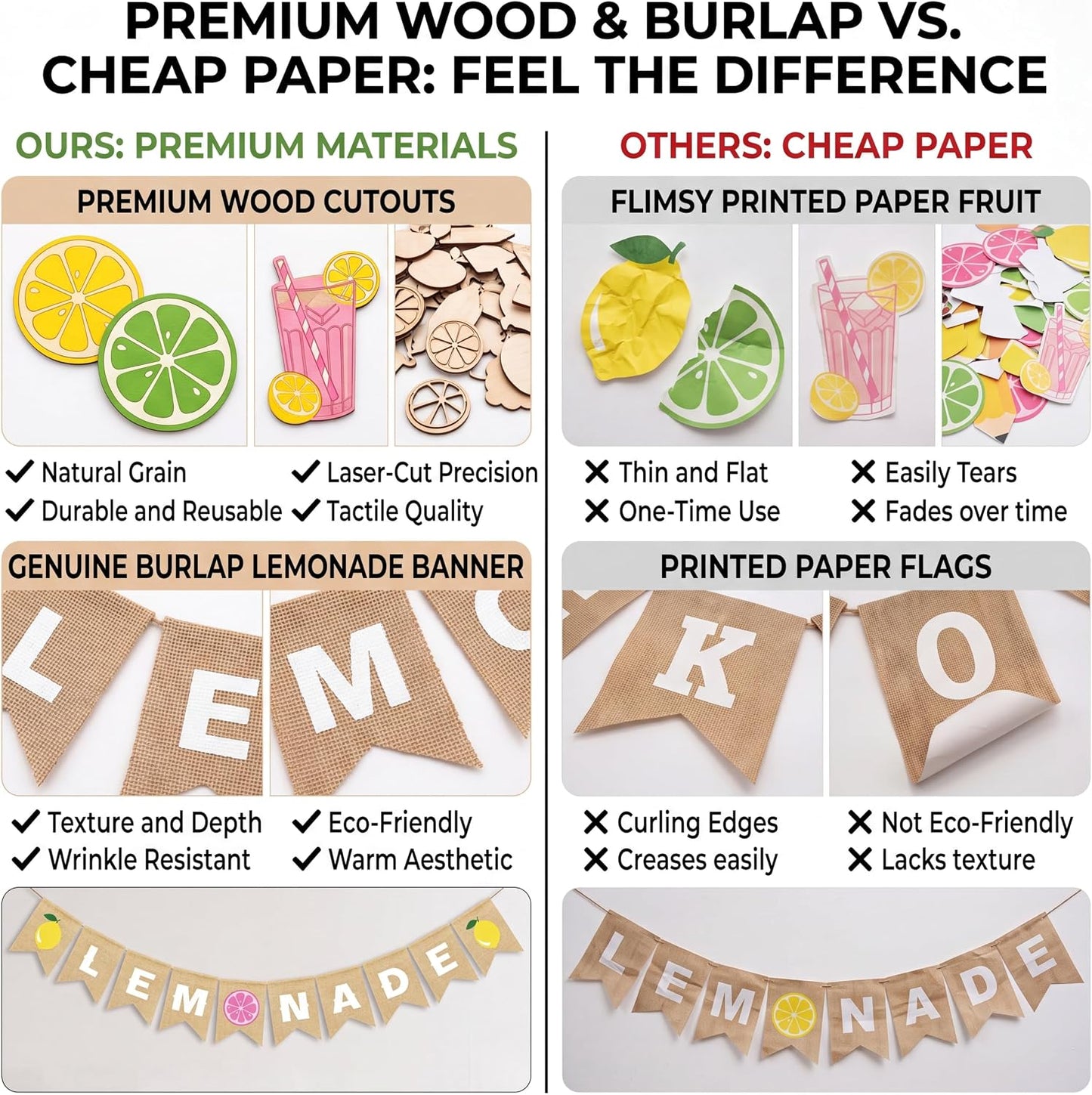 Leinuosen 2 Pcs Lemonade Stand Banner Lemonade Stand Supplies Pink Yellow Summer Party Decoration Wooden Lemon Banner with Beads for Lemon Themed Bridal Shower, Baby Shower, Birthday Supplies BST202