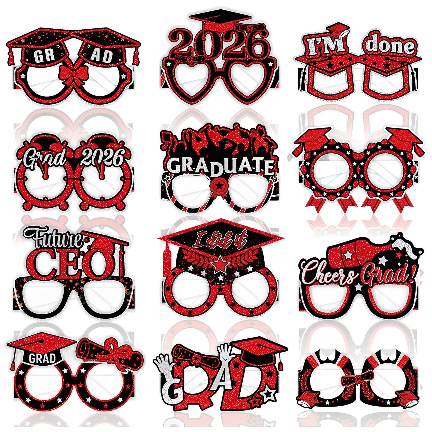 2026 Graduation Party Decorations Glasses, 12 Pcs Class of 2026 Grad Party Eyeglasses Photo Props, Graduation Photo Booth Props for Women Men College Graduation Favors Supplies (Blue) BST326L