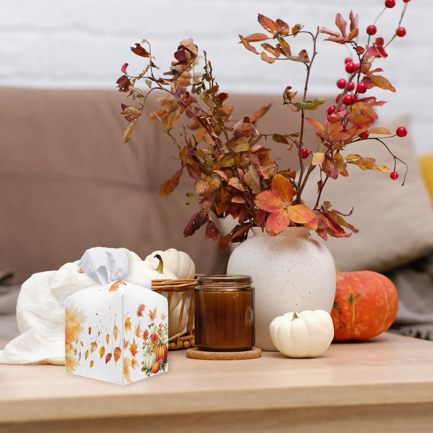 Spooky Tissue Box Cover Square - Ghosts & Bats Tissue Box Holder - Halloween Pumpkin Facial Paper Organizer Dispenser for Home Car Bathroom Office Bedroom Desk Tabletop Supplies & Decor - A11 BST220